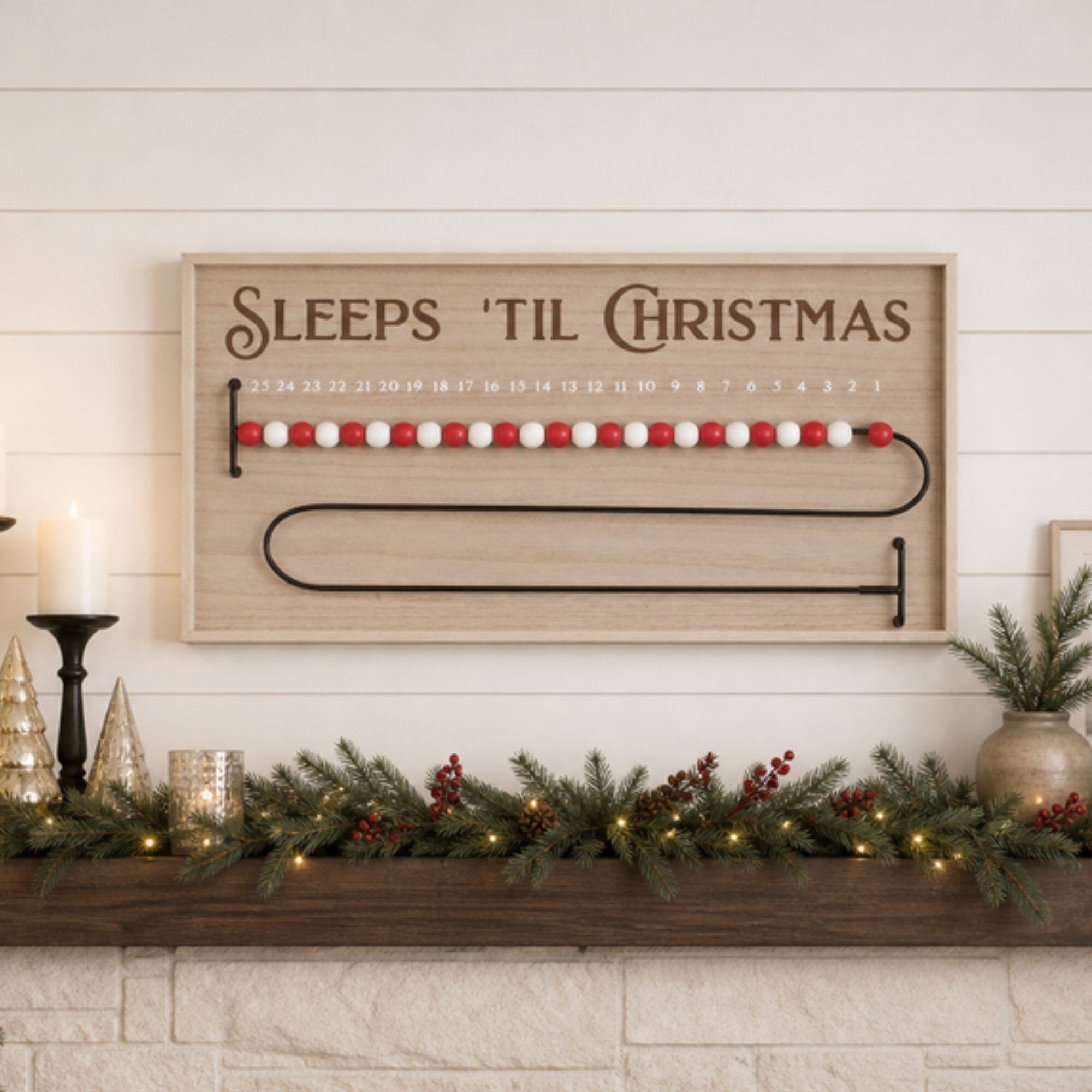 Melrose 20" Wood Beaded Christmas Countdown