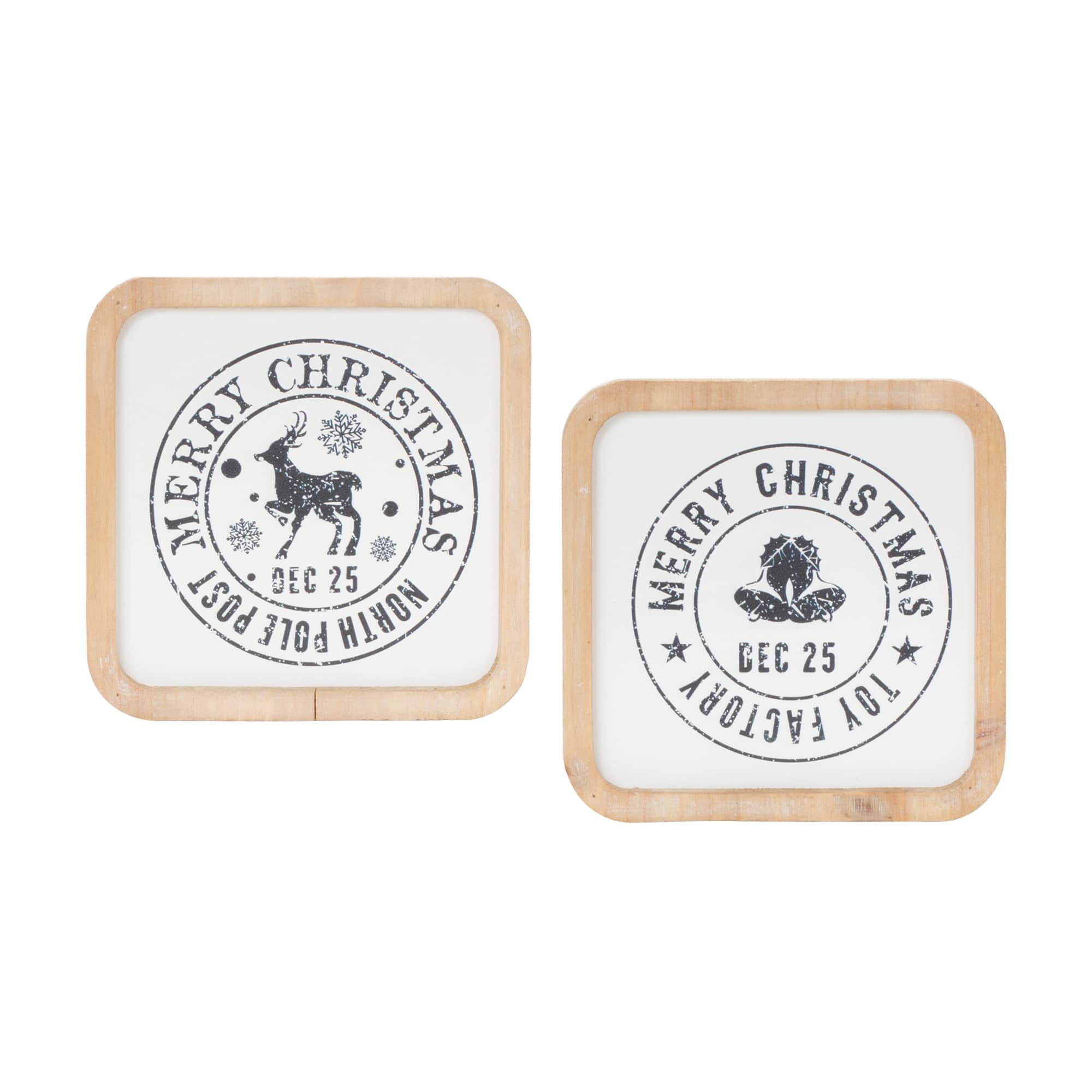 Reindeer & Bells Holiday Mail Stamp Plaque Hanging Wall Décor Set