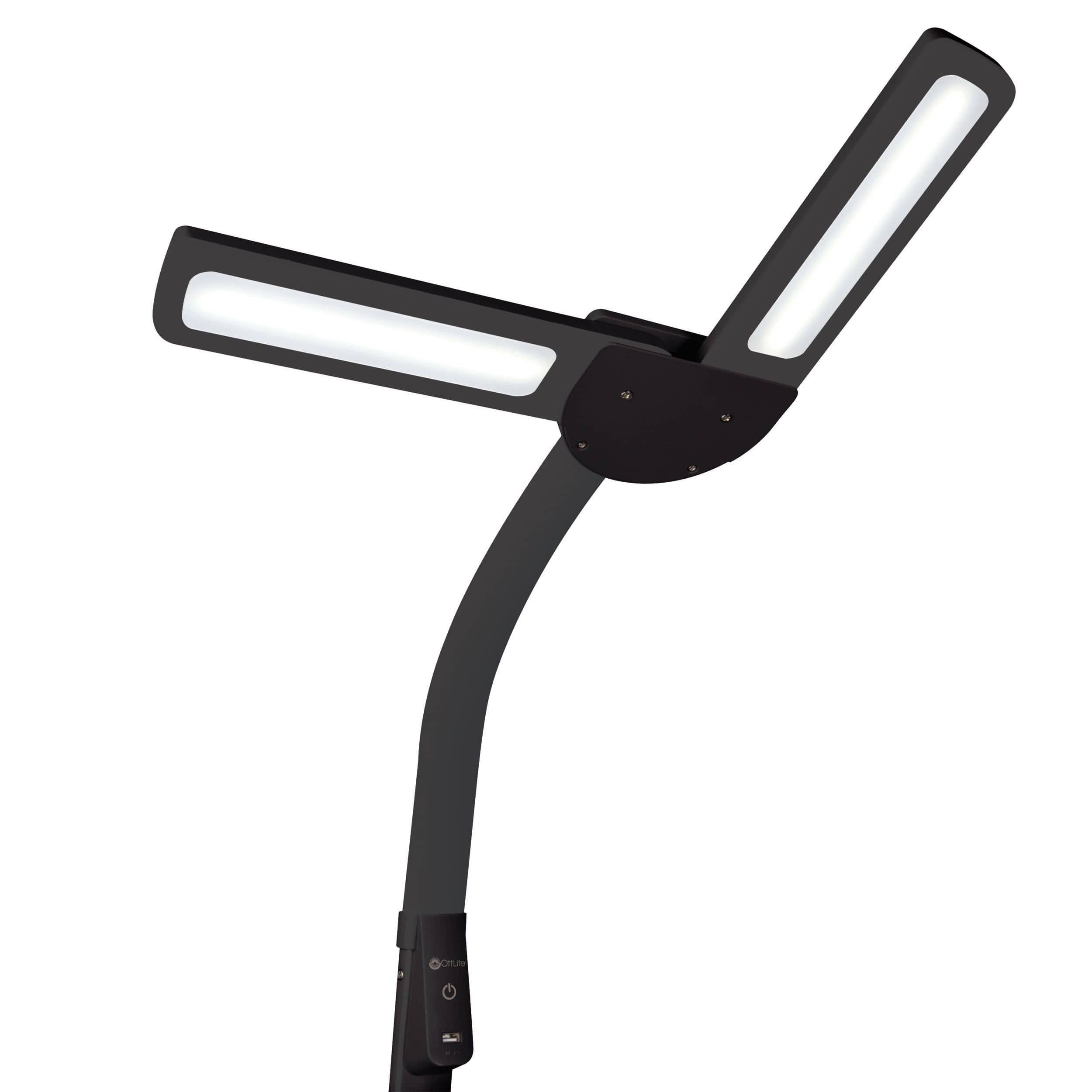 OttLite Black Dual Shade LED Floor Lamp with USB Charging Station