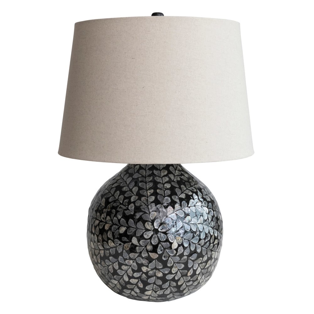 Hello Honey® 26" Multicolor Capiz Sphere Table Lamp with Floral Design and Linen Shade