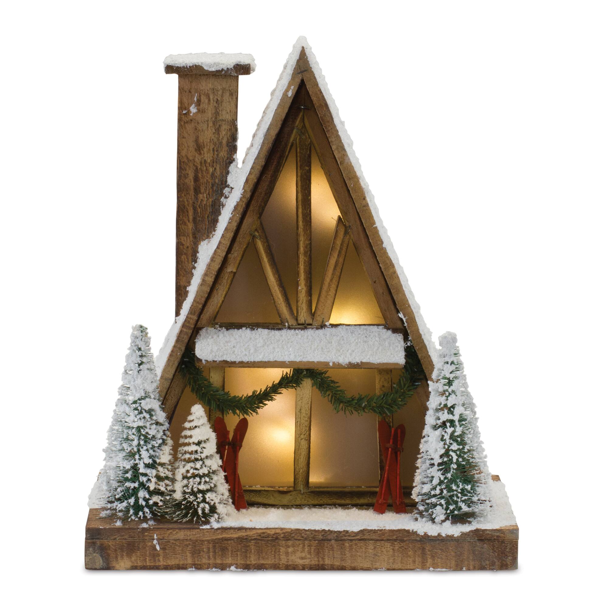 16.5" Vintage A-Frame Ski Lodge Lighted Tabletop Town Décor