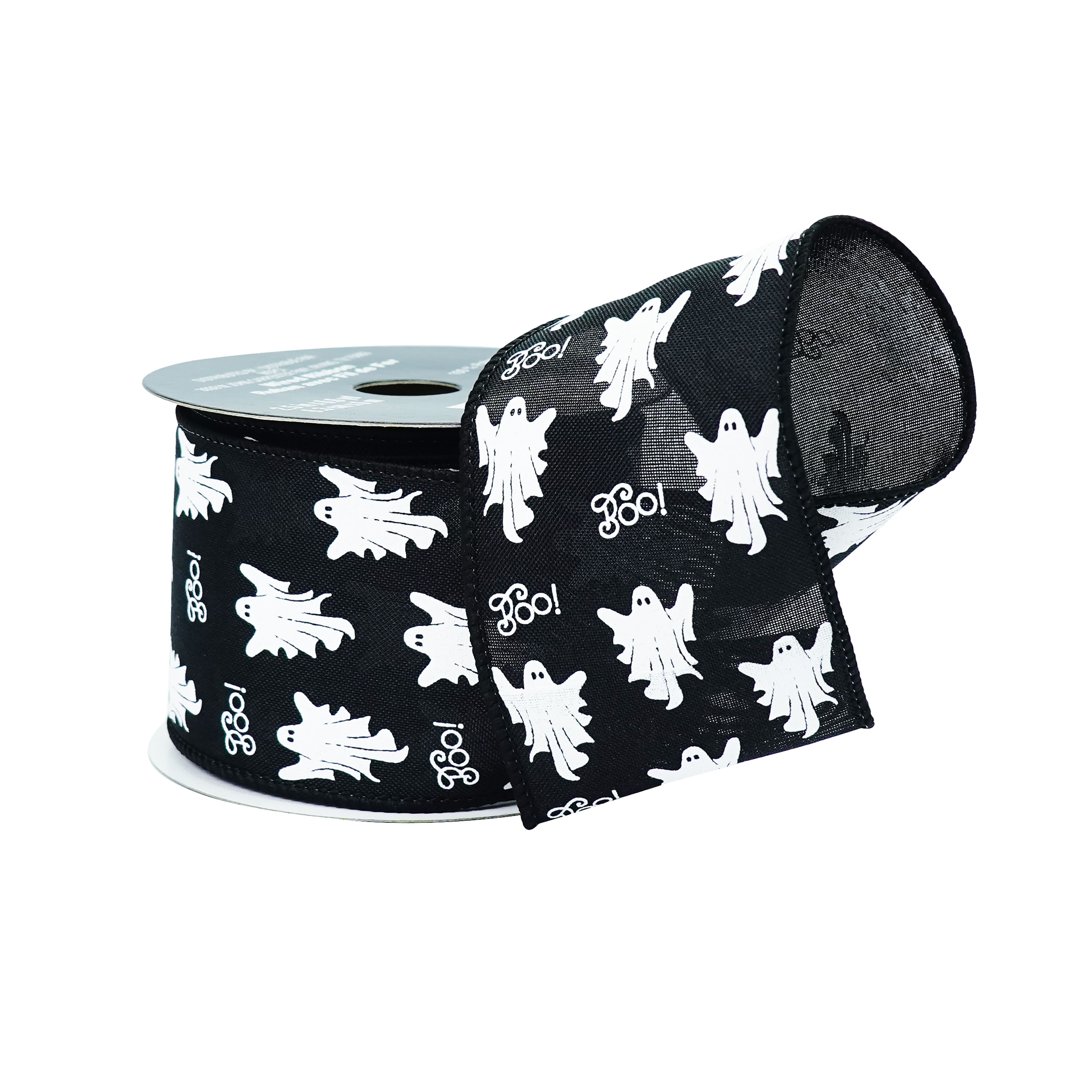 2.5" x 6.6yd. Black & White Boo Ghost Taffeta Wired Ribbon by Celebrate It®