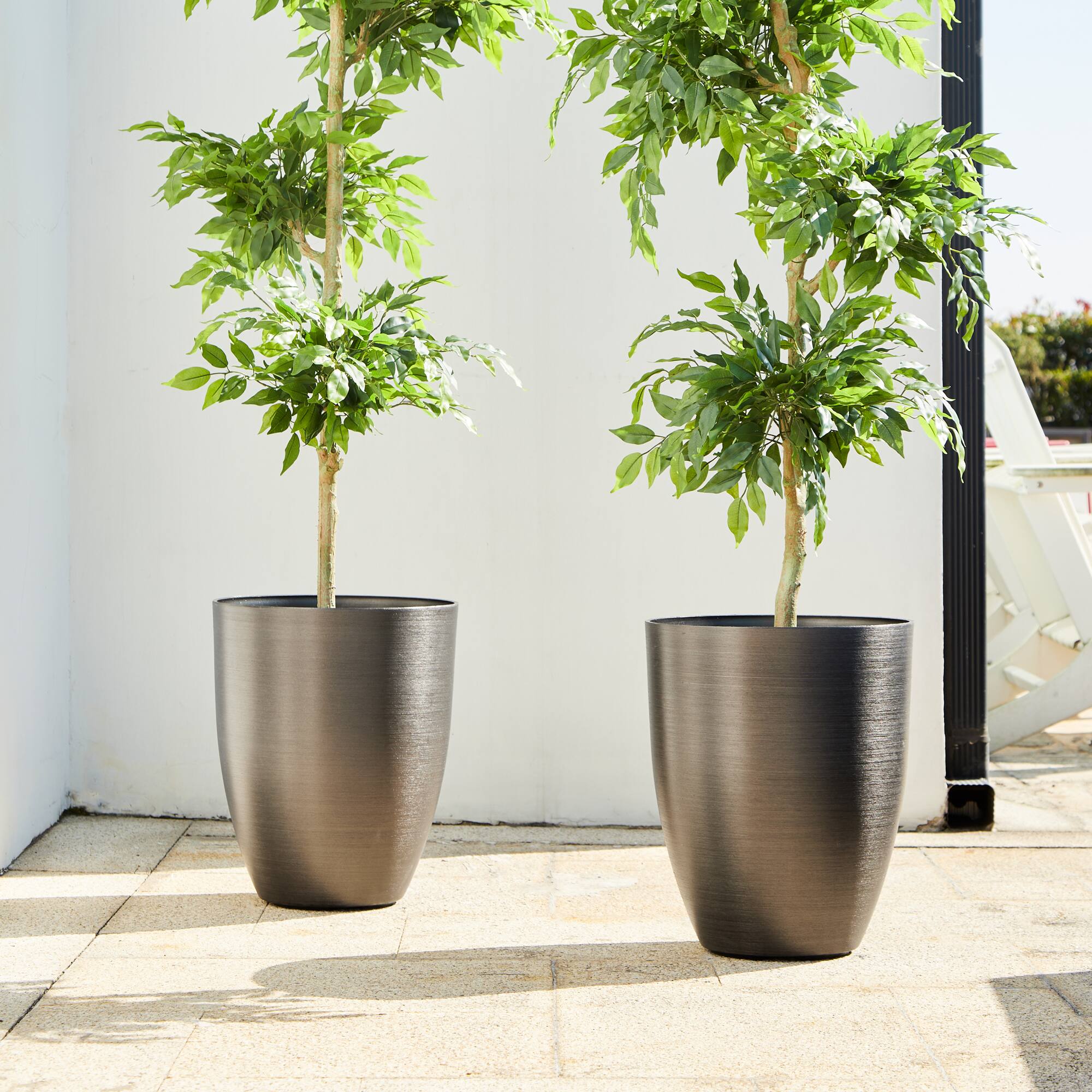 Glitzhome® 16.75" Eco-Friendly Faux Brushed Steel Texture Planters, 2ct.