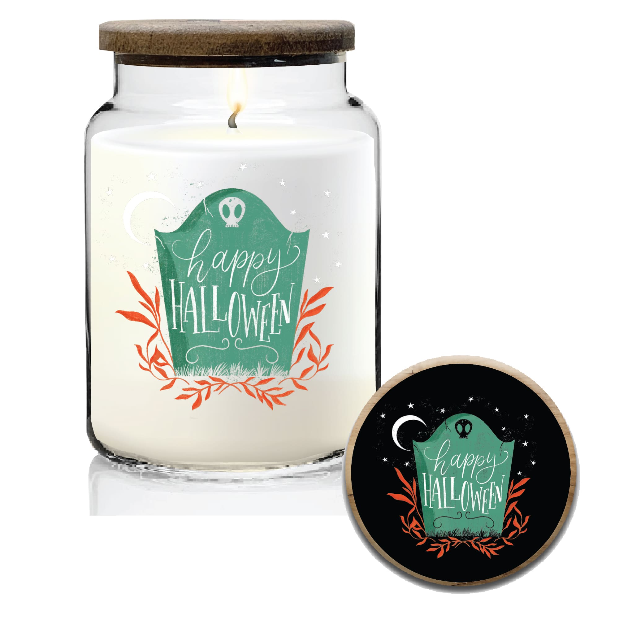 Courtside Market® 21oz. Cute Halloween I Cashmere & White Woods with Wooden Lid Soy Wax Candle