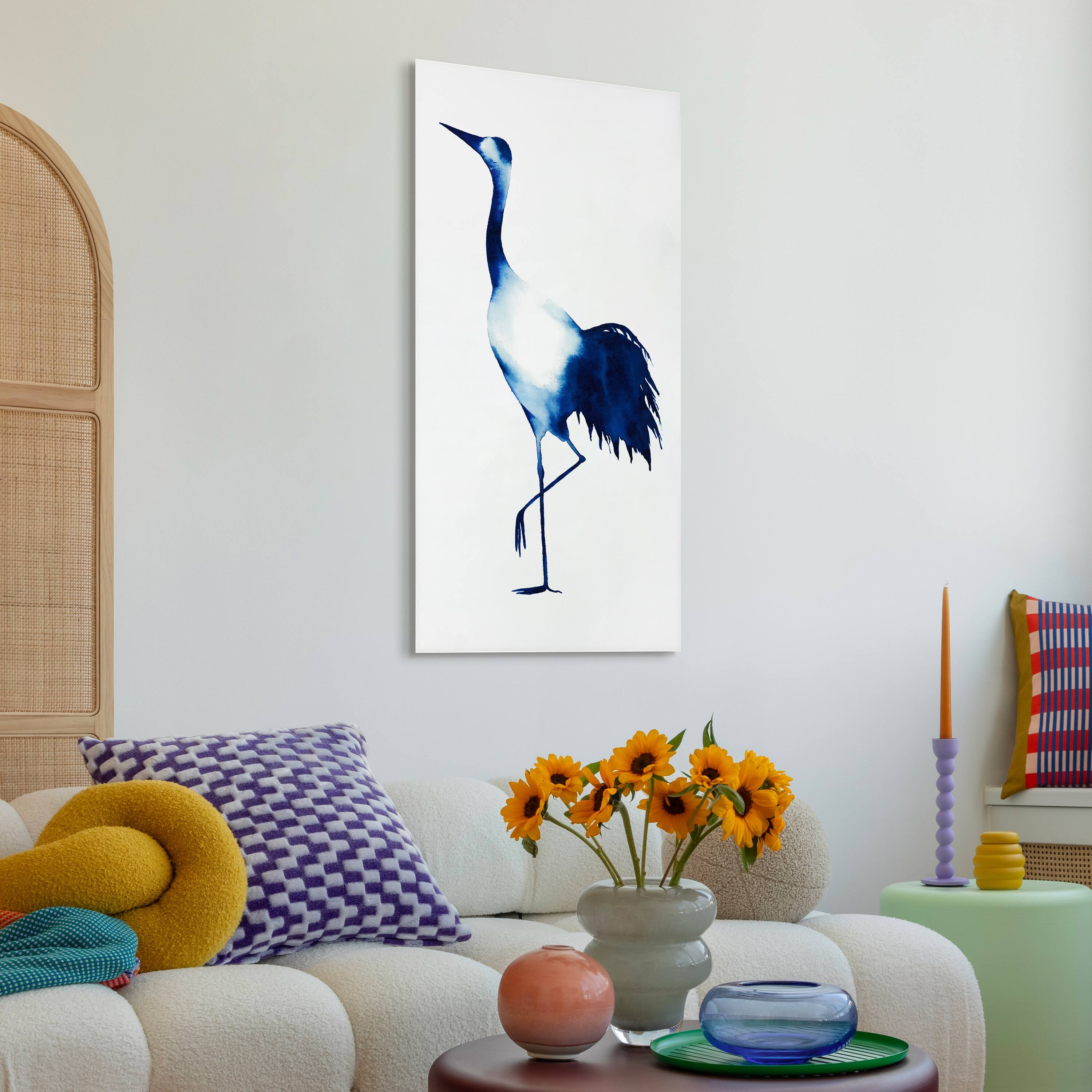 Empire Art Direct 24" x 48" Ink Drop Crane 2 Frameless Free Floating Printed Tempered Glass Wall Art