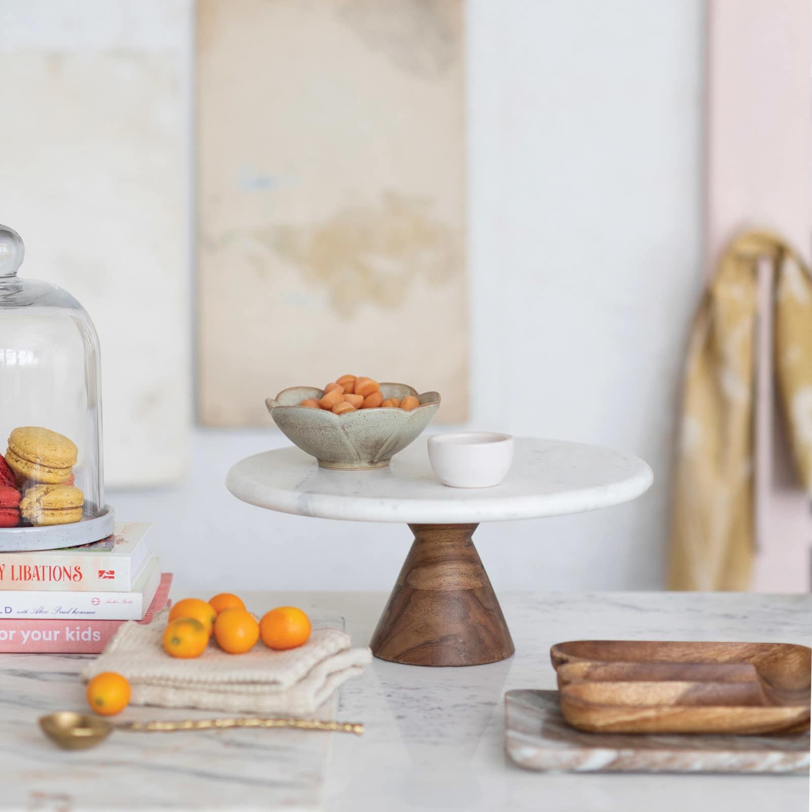 Hello Honey® 12" Marble Pedestal with Wood Base Stand