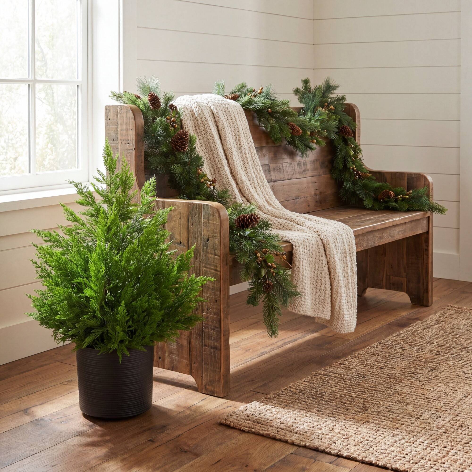 Nearly Natural 28" Artificial Real Touch Winter Cypress Bush in Black Decorative Planter