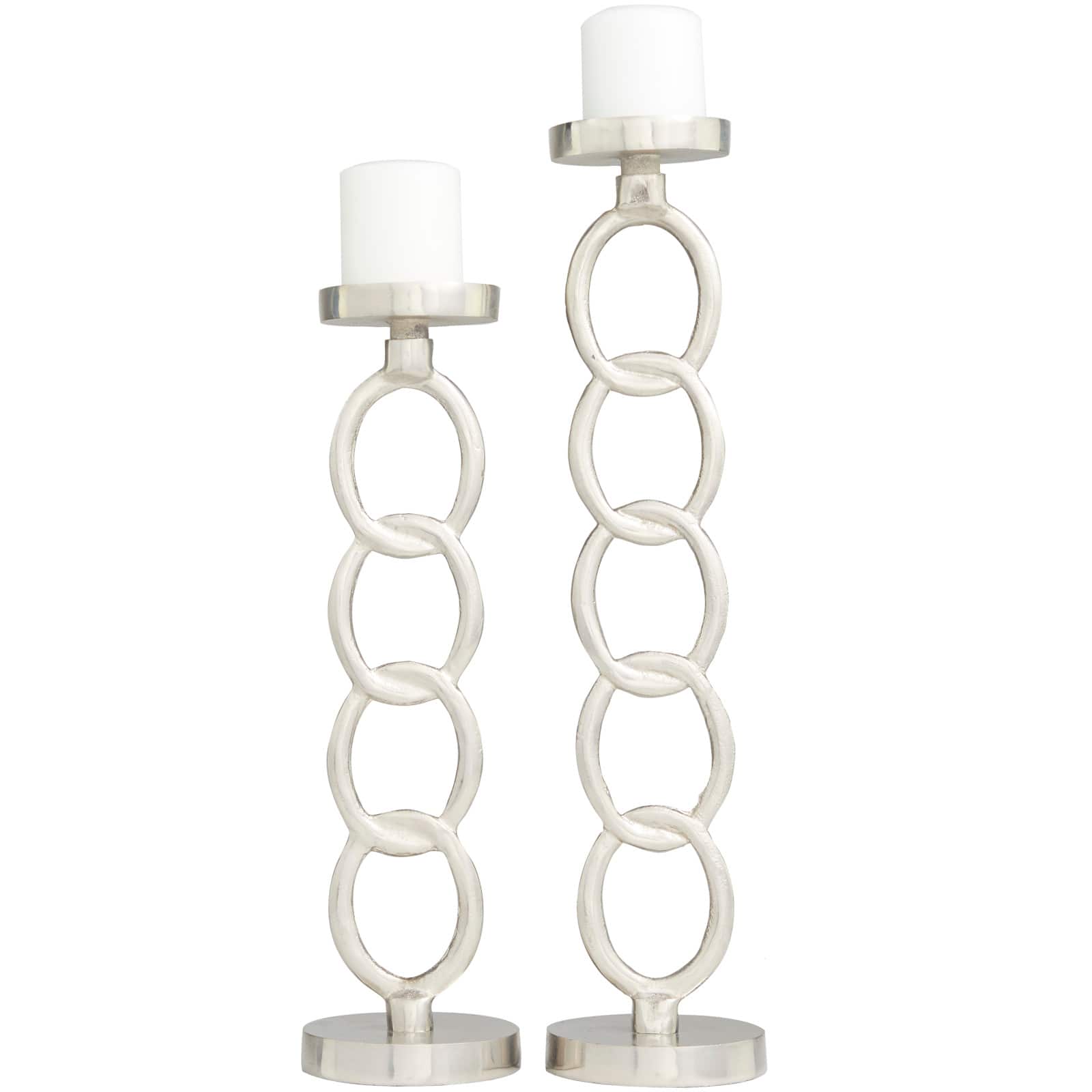 Silver Metal Geometric Candle Holder Set