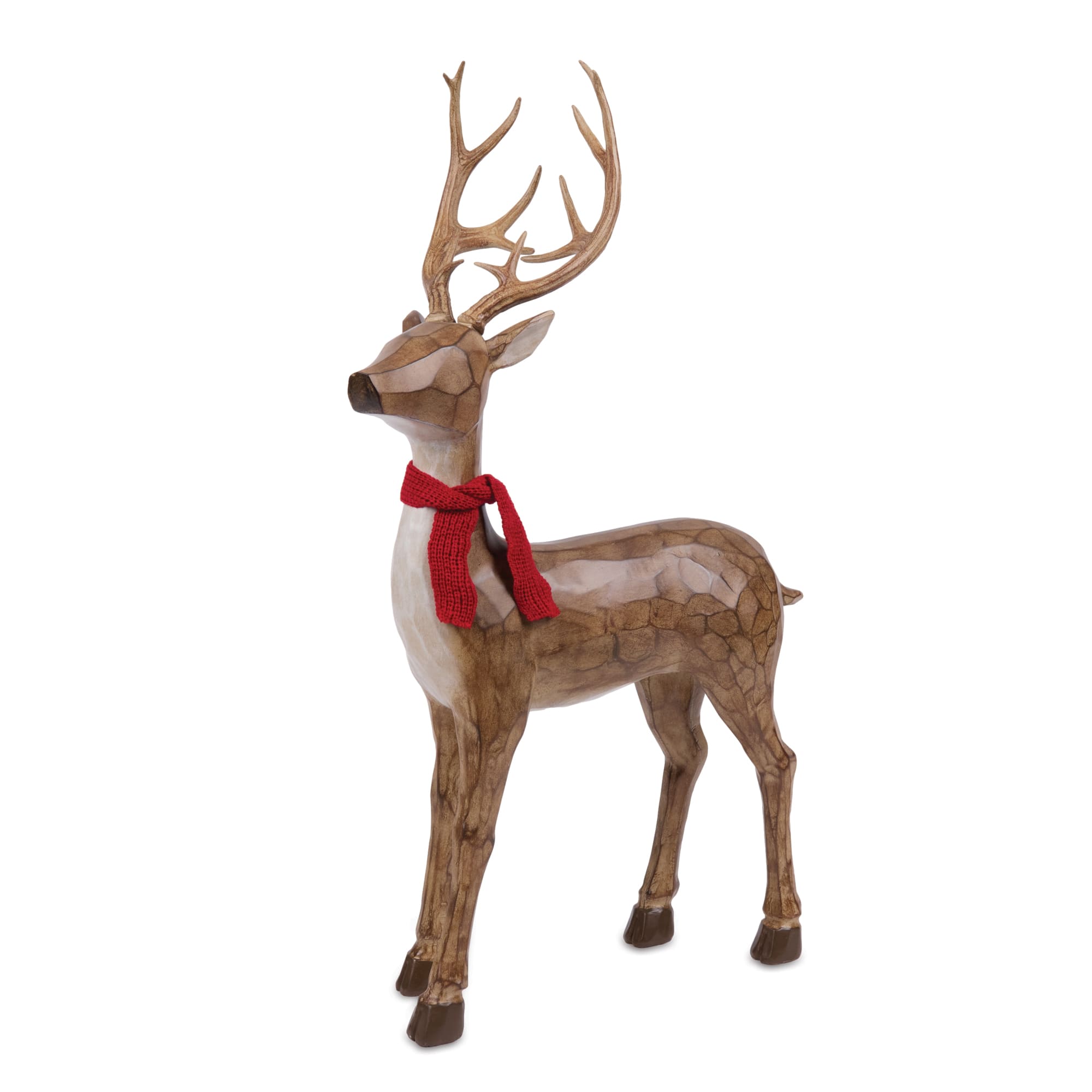 Melrose Carved Deer with Scarf Statue Set