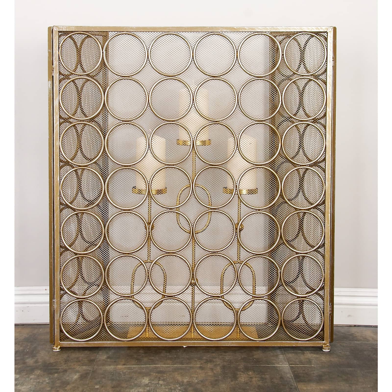 Brass Metal Modern Fireplace Screen, 32" x 47" x 1"