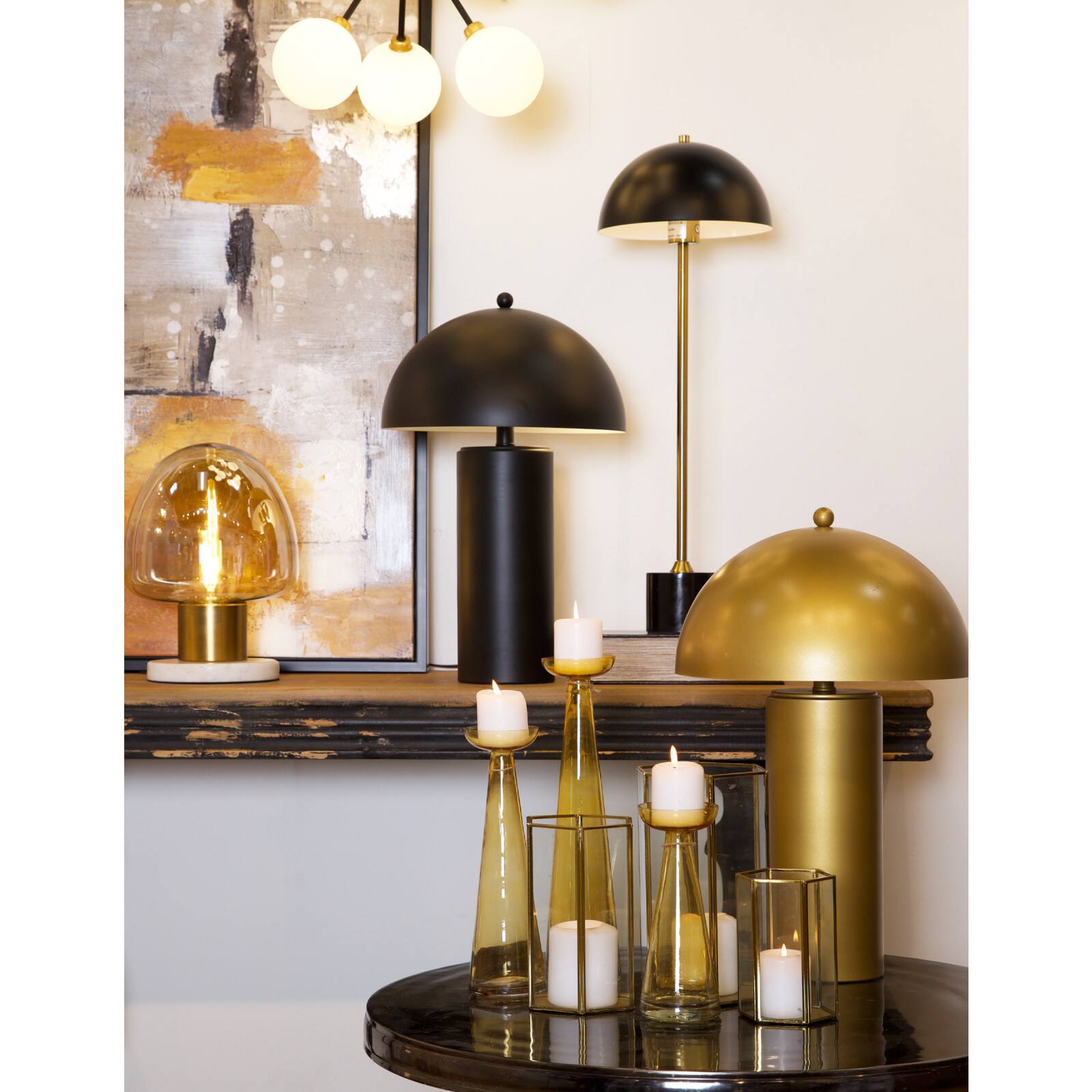 Black Metal Umbrella Style Desk Lamp with Marble Base 10" x 10" x 28"