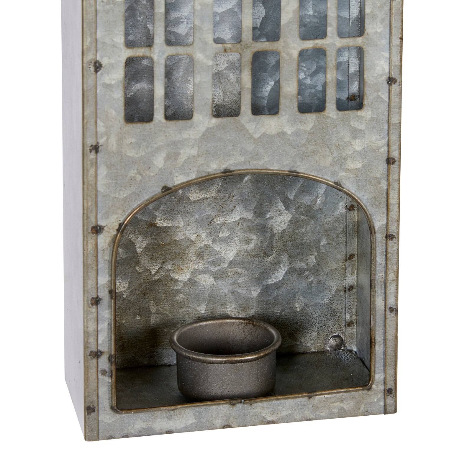 Set of 2 Grey Metal Farmhouse Candle Holder, 13", 18"