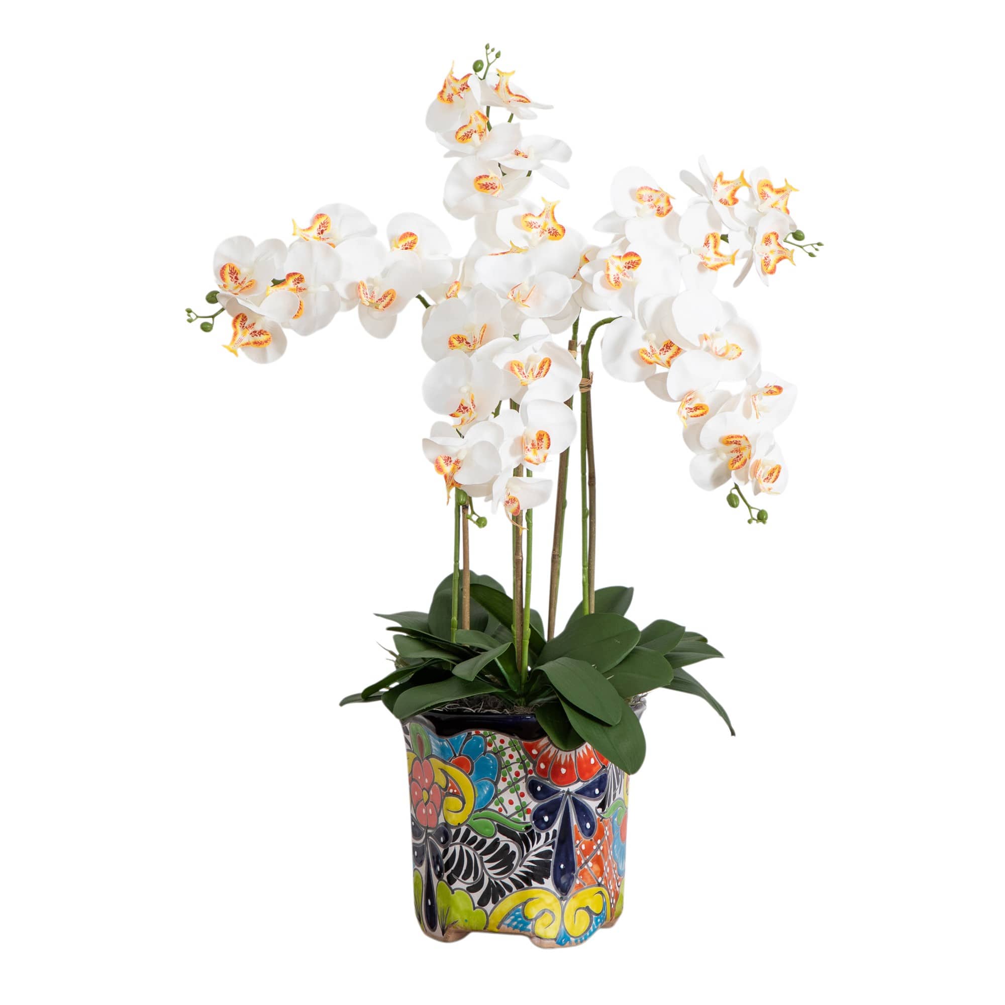 3ft. Artificial Large Orchid Arrangement in Handmade Mexican Talavera Ceramic Planter