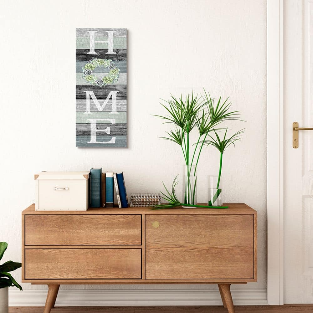 Stupell Industries Succulent Wreath Welcome Home Sign Green Black Canvas Wall Art