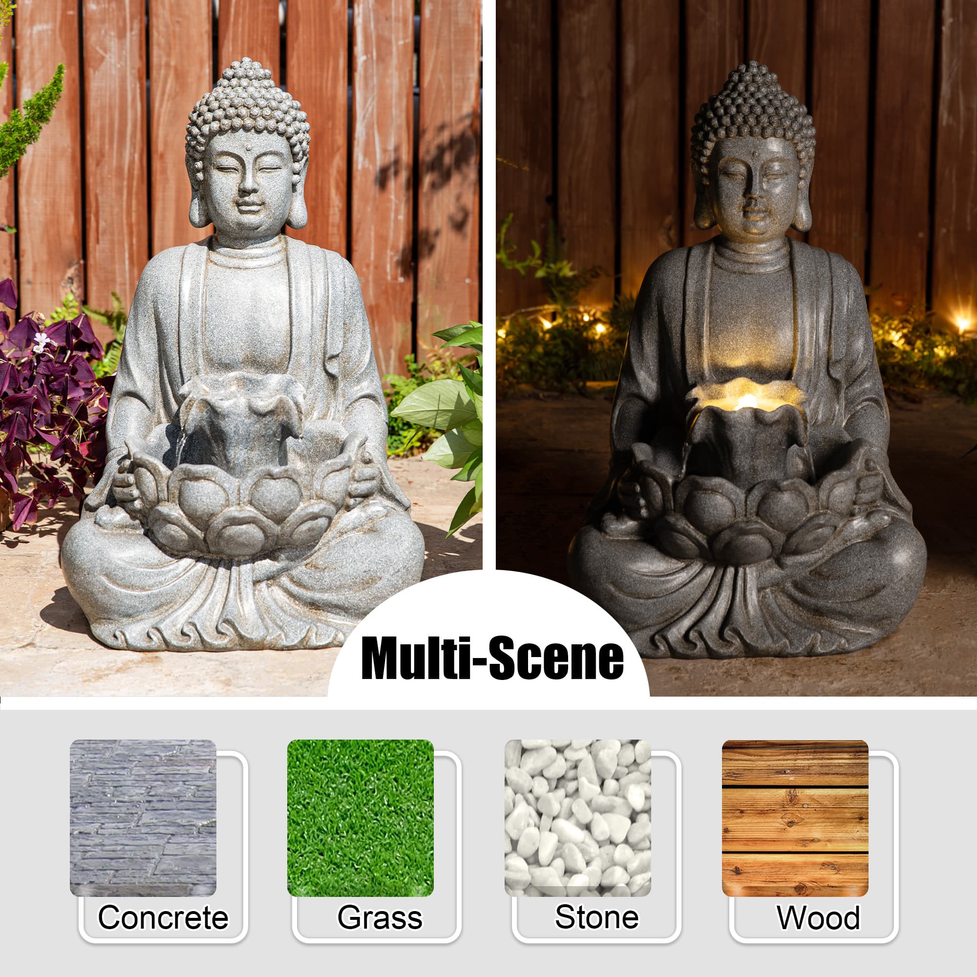 Glitzhome® Zen-Style LED Meditating Buddha Outdoor Fountain
