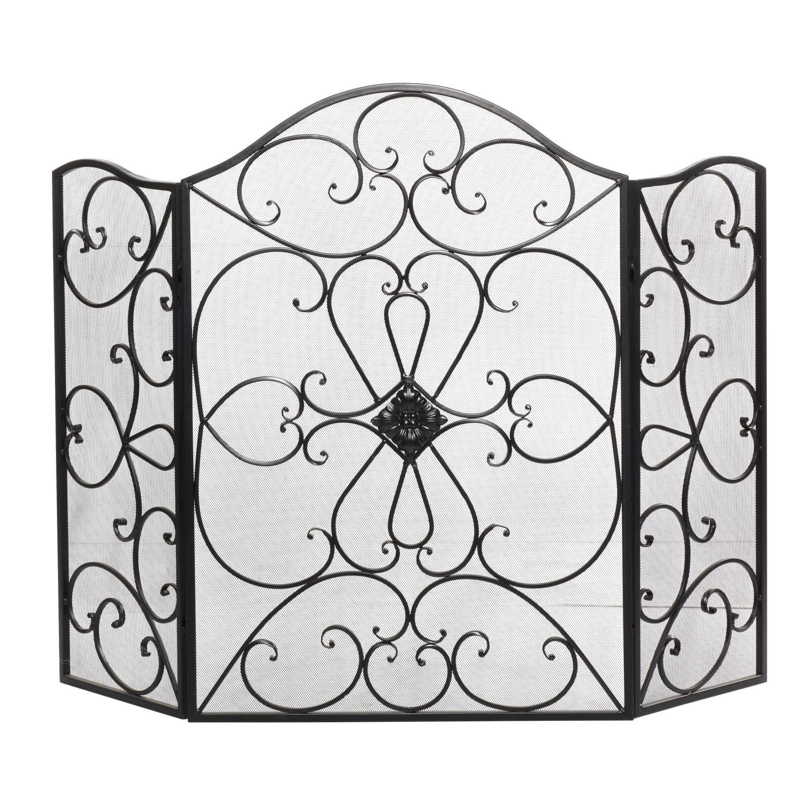 Black Metal Traditional Fireplace Screen, 36" x 49" x 1"