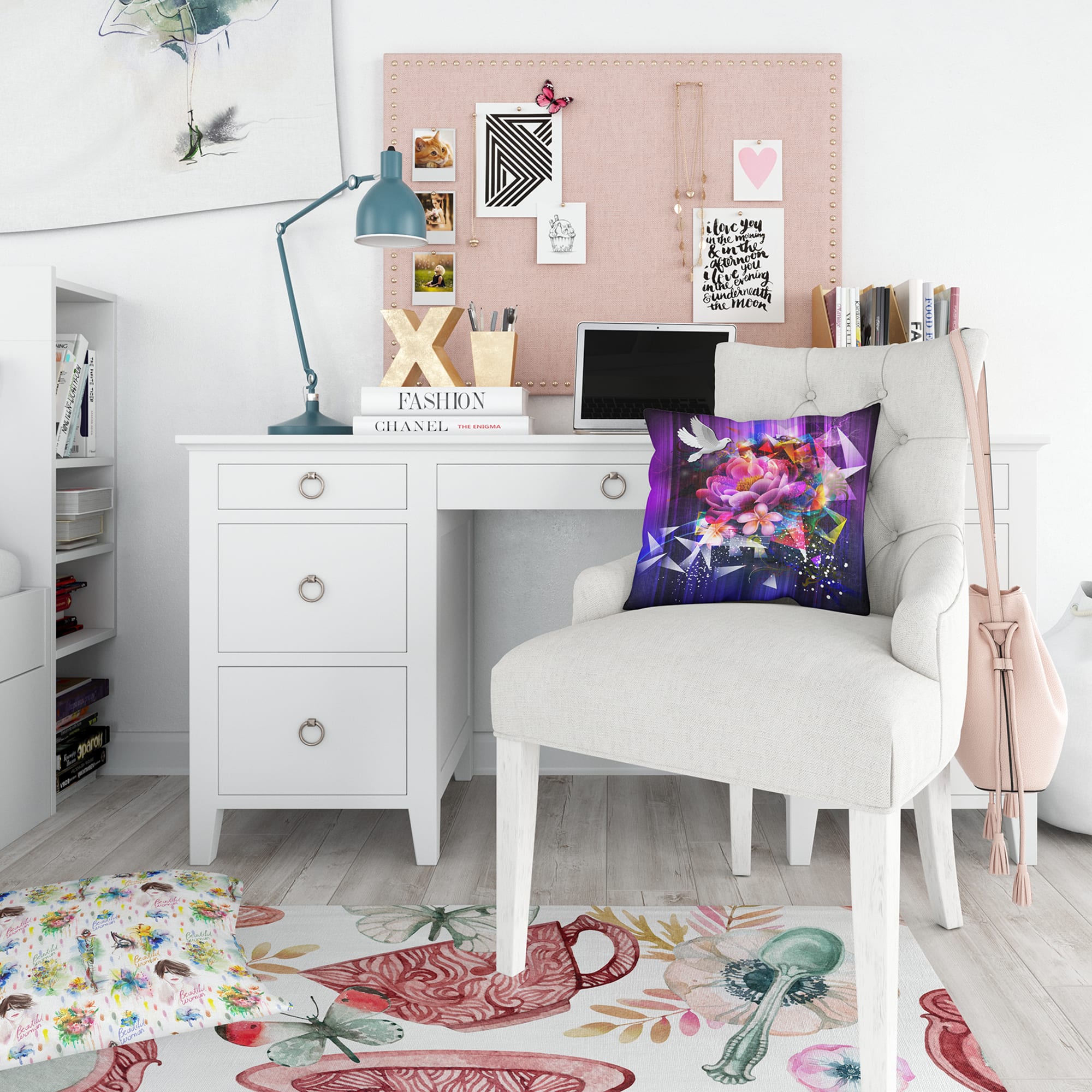 Designart 'Abstract Floral Design with Dove' Modern & Contemporary Bedding Set