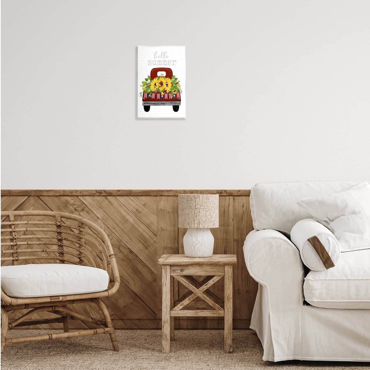 Stupell Industries Hello Summer Quote Sunflower Flower Patriotic Truck Wall Plaque Art