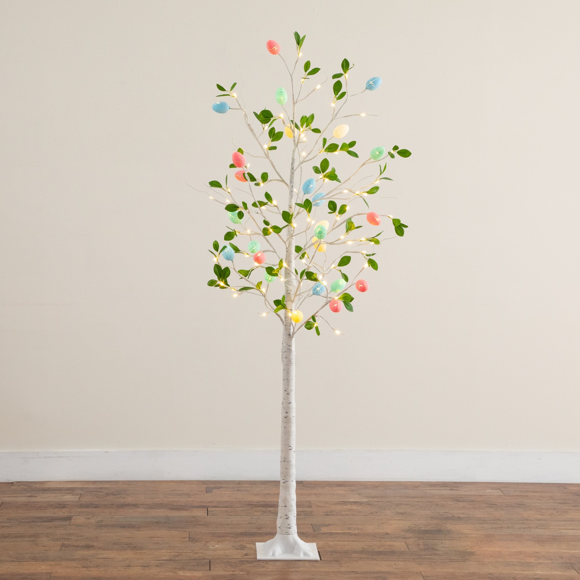 6ft. Pre-Lit Artificial Blooming Easter Egg Twig Tree with 96 Warm White LED Lights