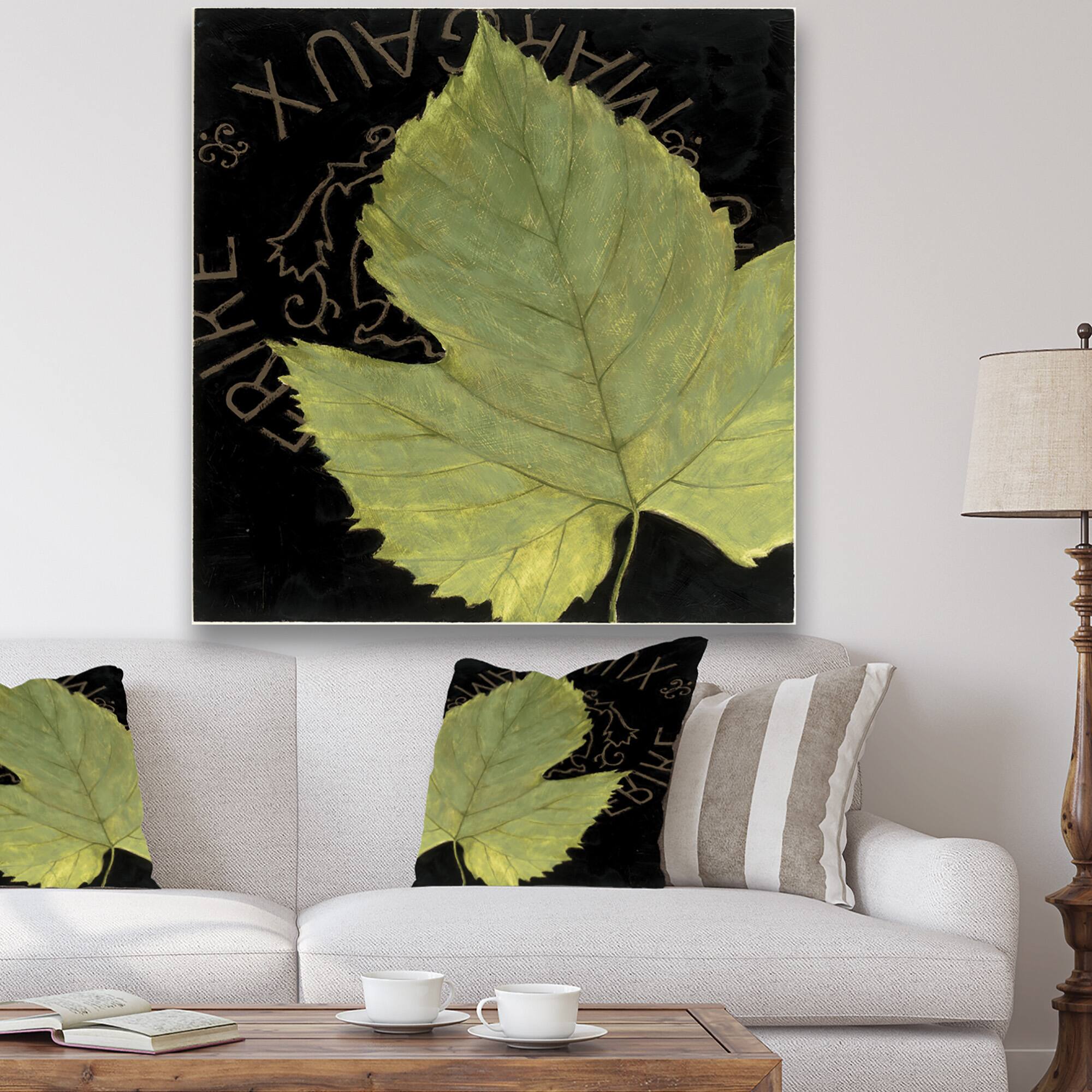 Designart - Green Leaf On Black - Traditional Canvas Artwork
