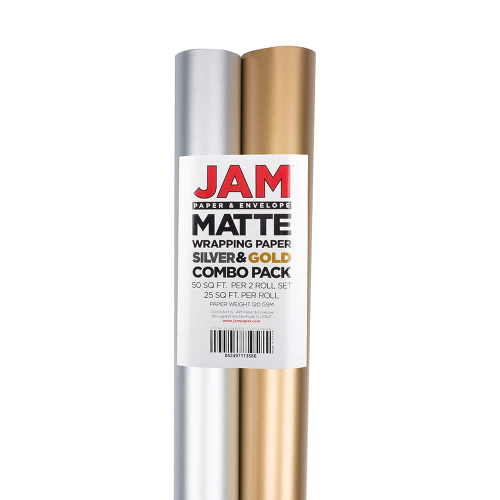 JAM Paper Matte Gold & Silver Foil Gift Wrap Set
