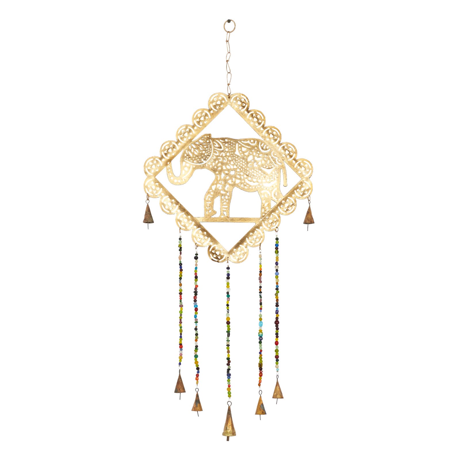 Gold Colored Metal Eclectic Elephant Windchime