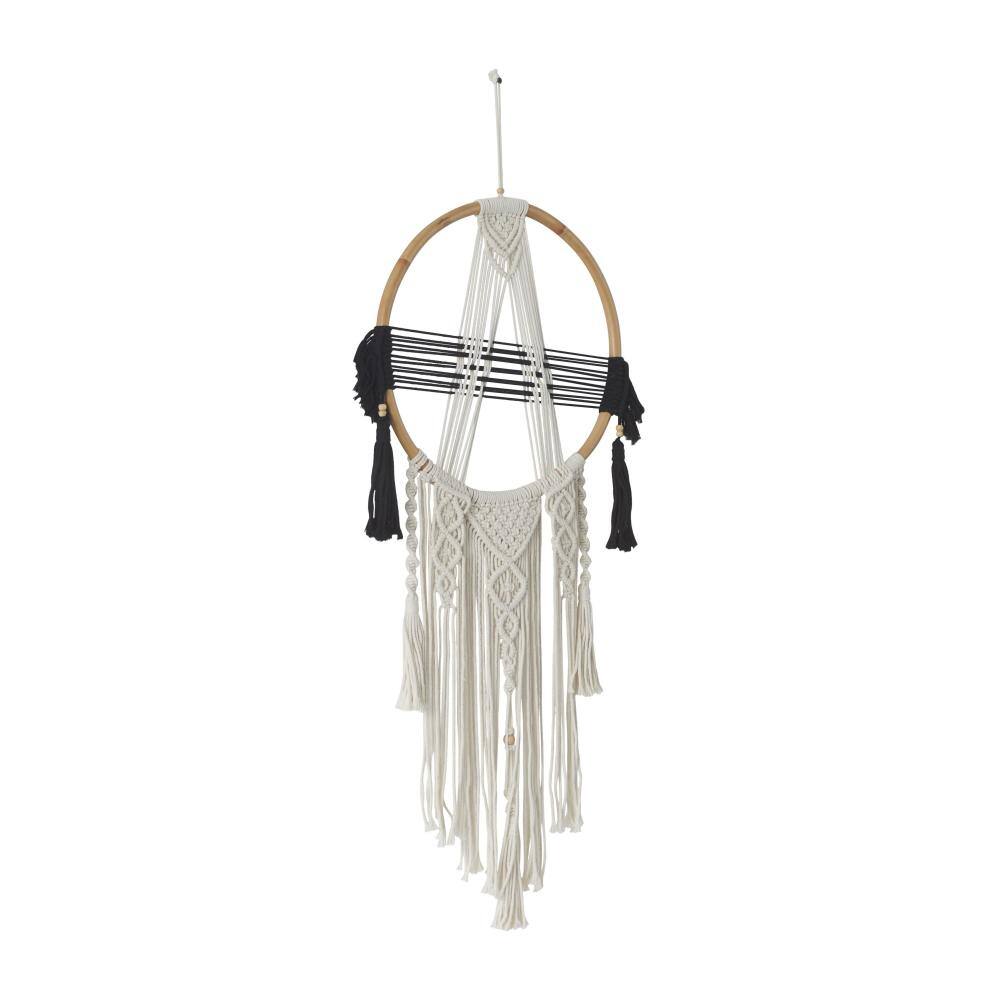 18" x 47" Black & White Fabric Bohemian Macrame Wall Décor