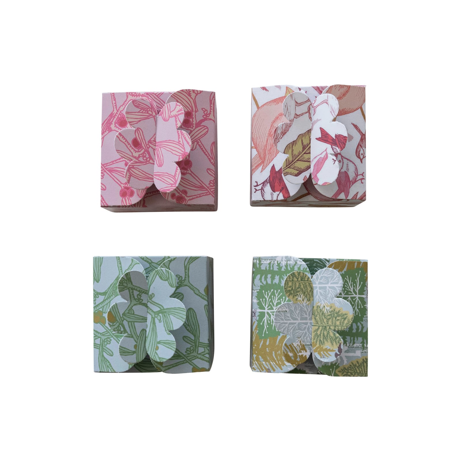 Hello Honey Green & Pink Trees, Plants & Bird Pattern Interlocking Gift Boxes, 4ct.