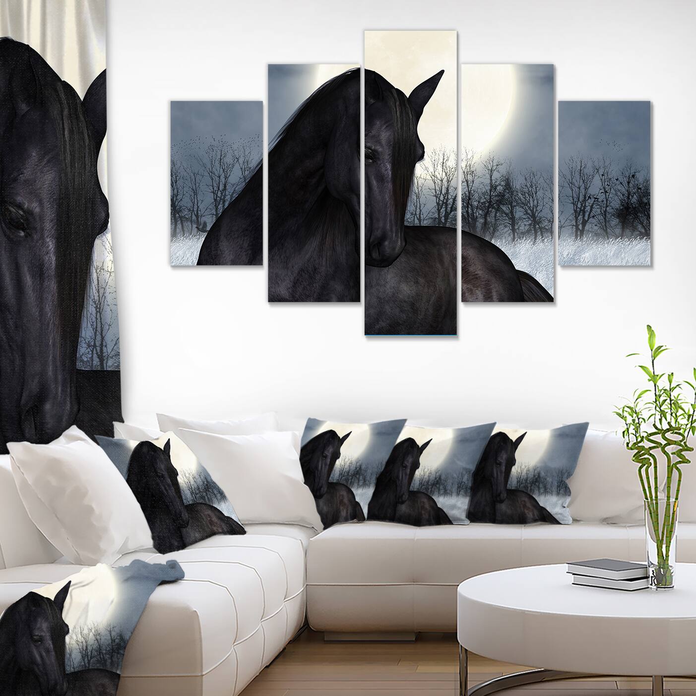 Designart - Black Horse in Moonlight