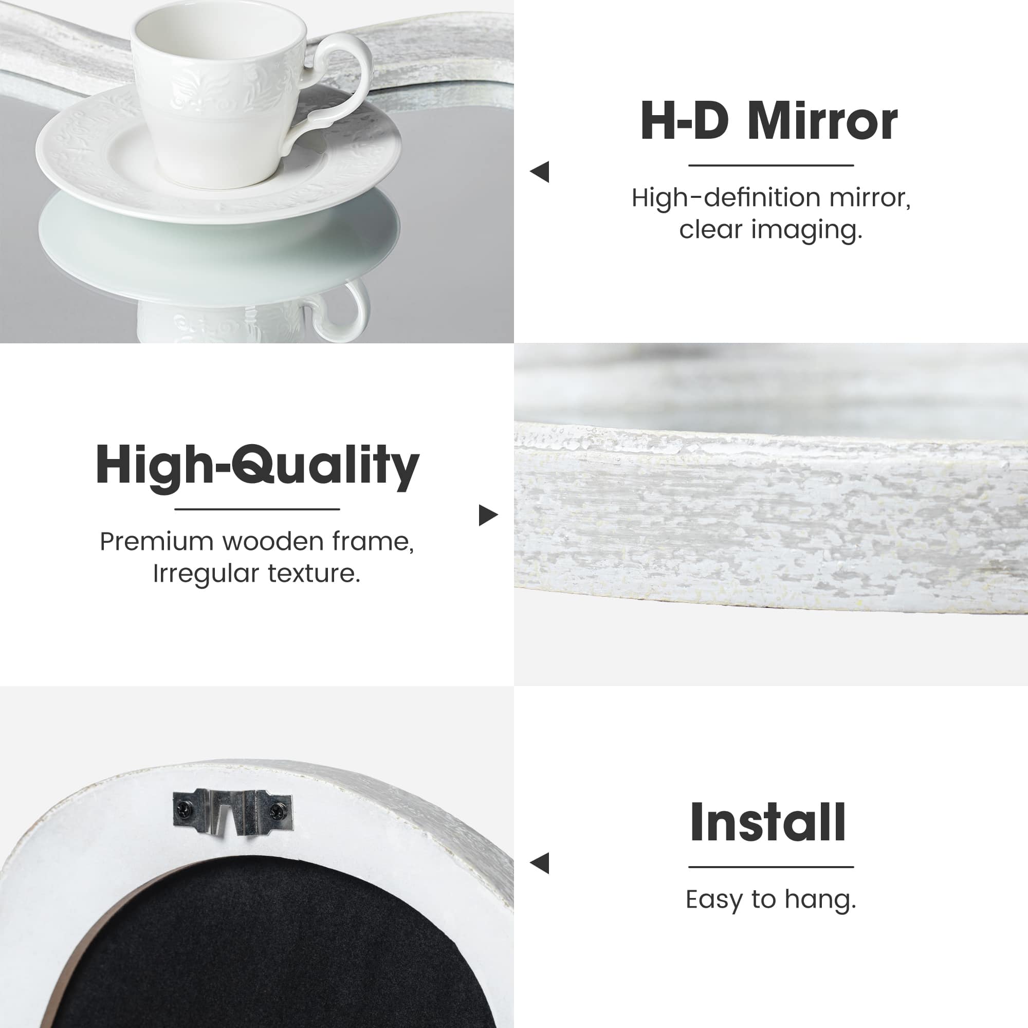 Glitzhome® 31.75" Washed White Wood Frame Wavy Wall Mirror