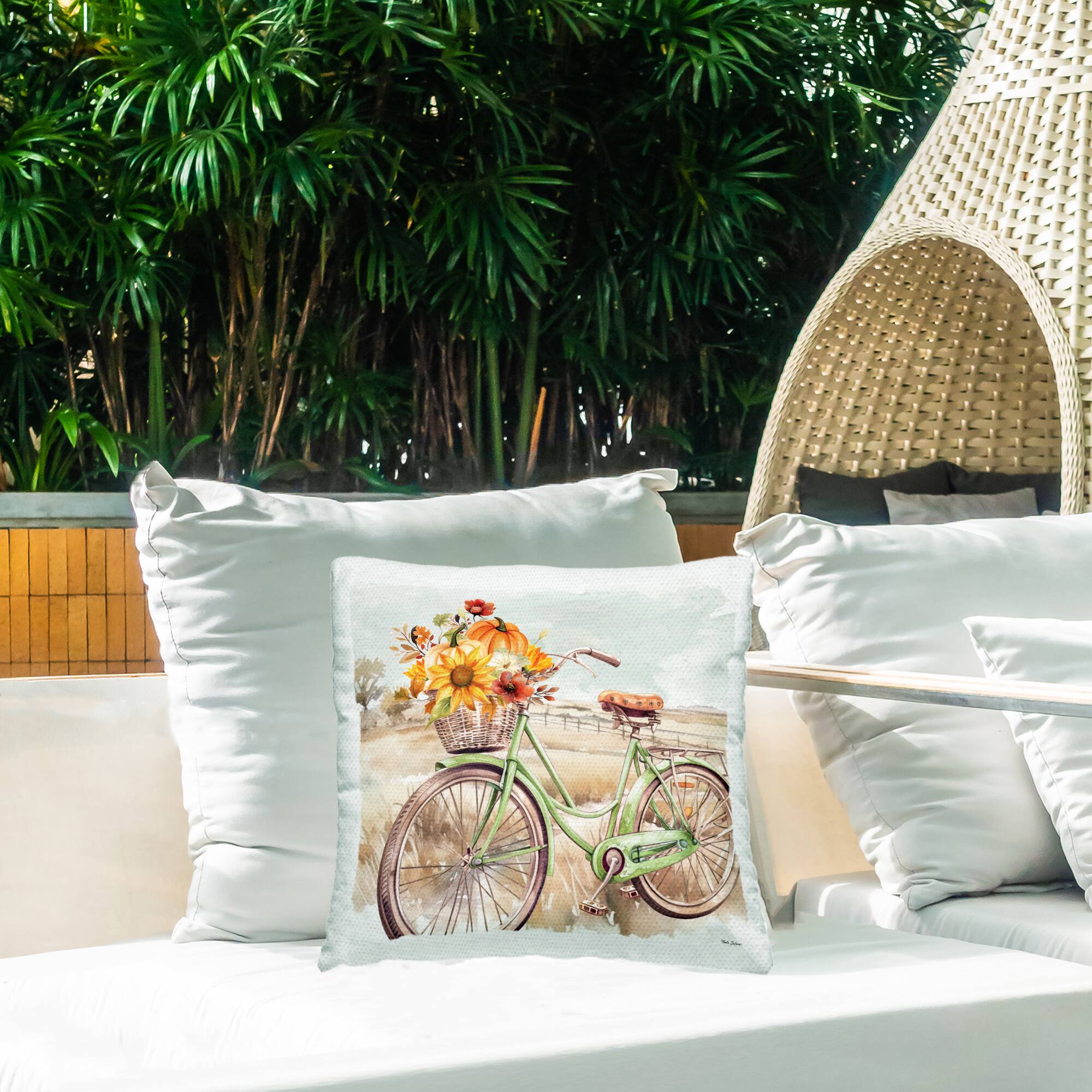 Stupell Industries Fall Florals Bicycle Outdoor Printed Pillow