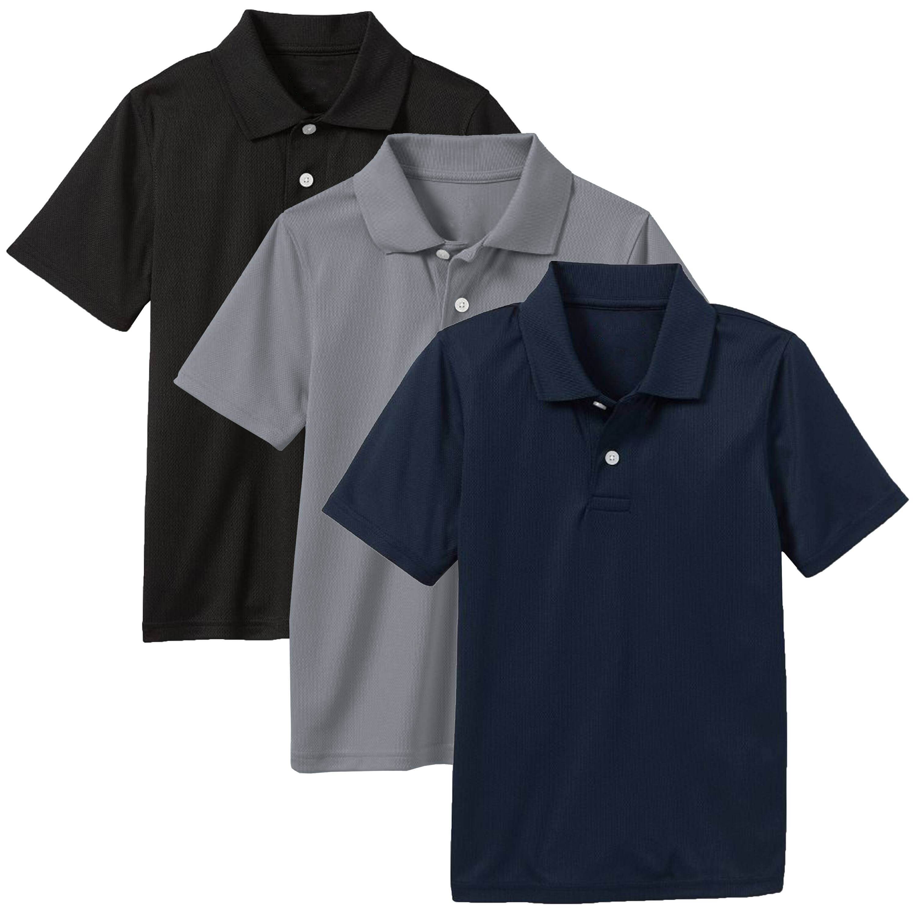 Galaxy by Harvic Boys Moisture Wicking Short Sleeve Polos 3 Pack