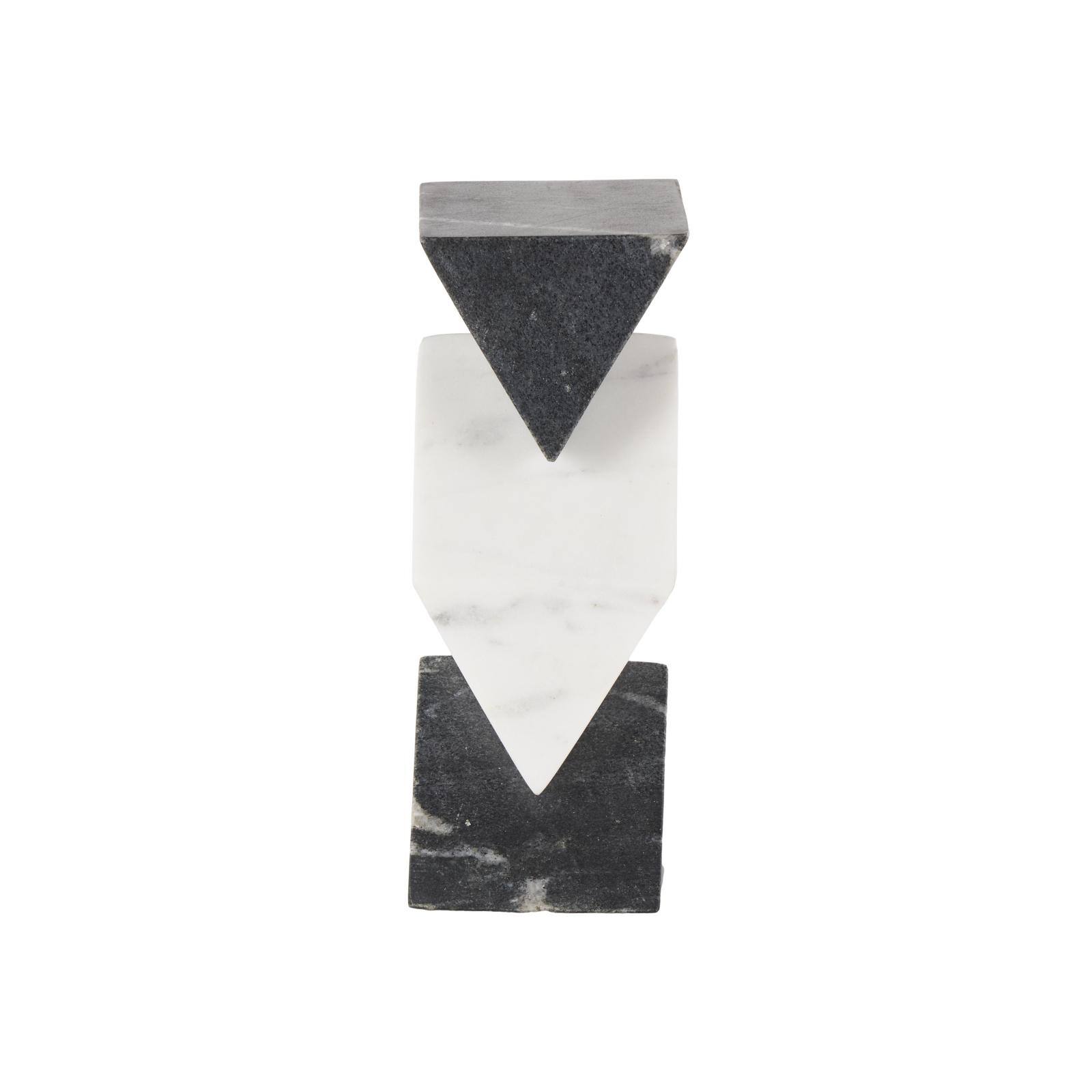 9.5" Black & White Geometric Stacked Pyramid Marble Sculpture with Diamond Center
