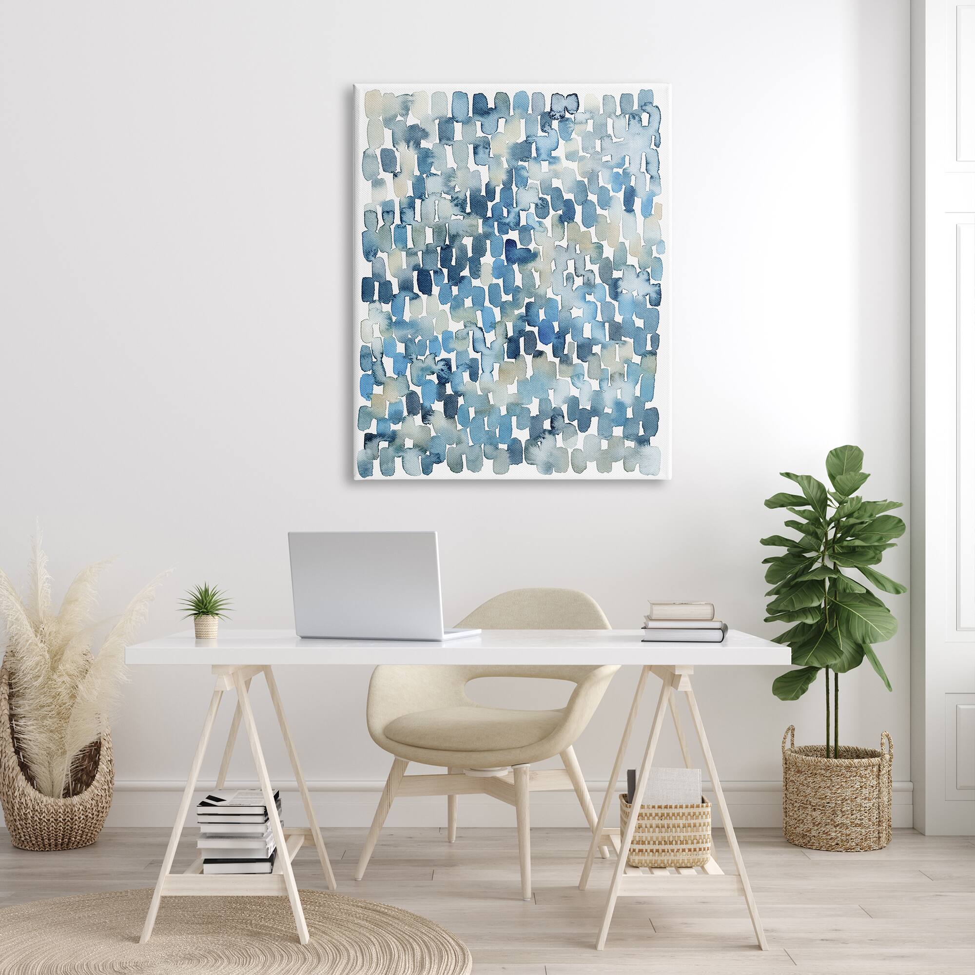 Stupell Industries Coastal Tile Abstract Soft Blue Beige Shapes Canvas Wall Art