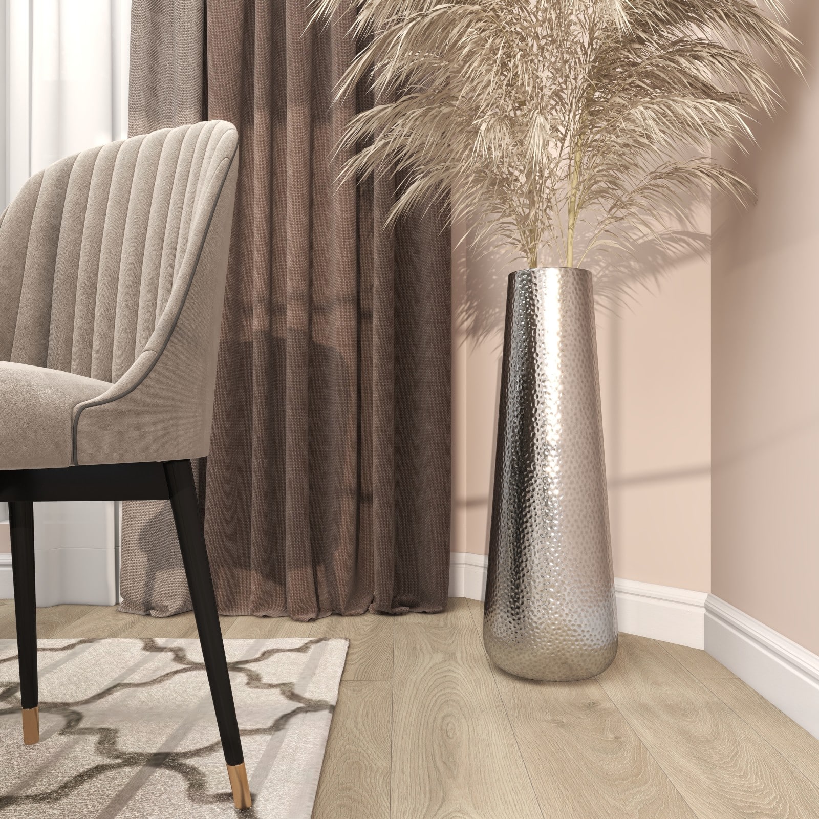 31" Silver Aluminum Tall Hammered Vase
