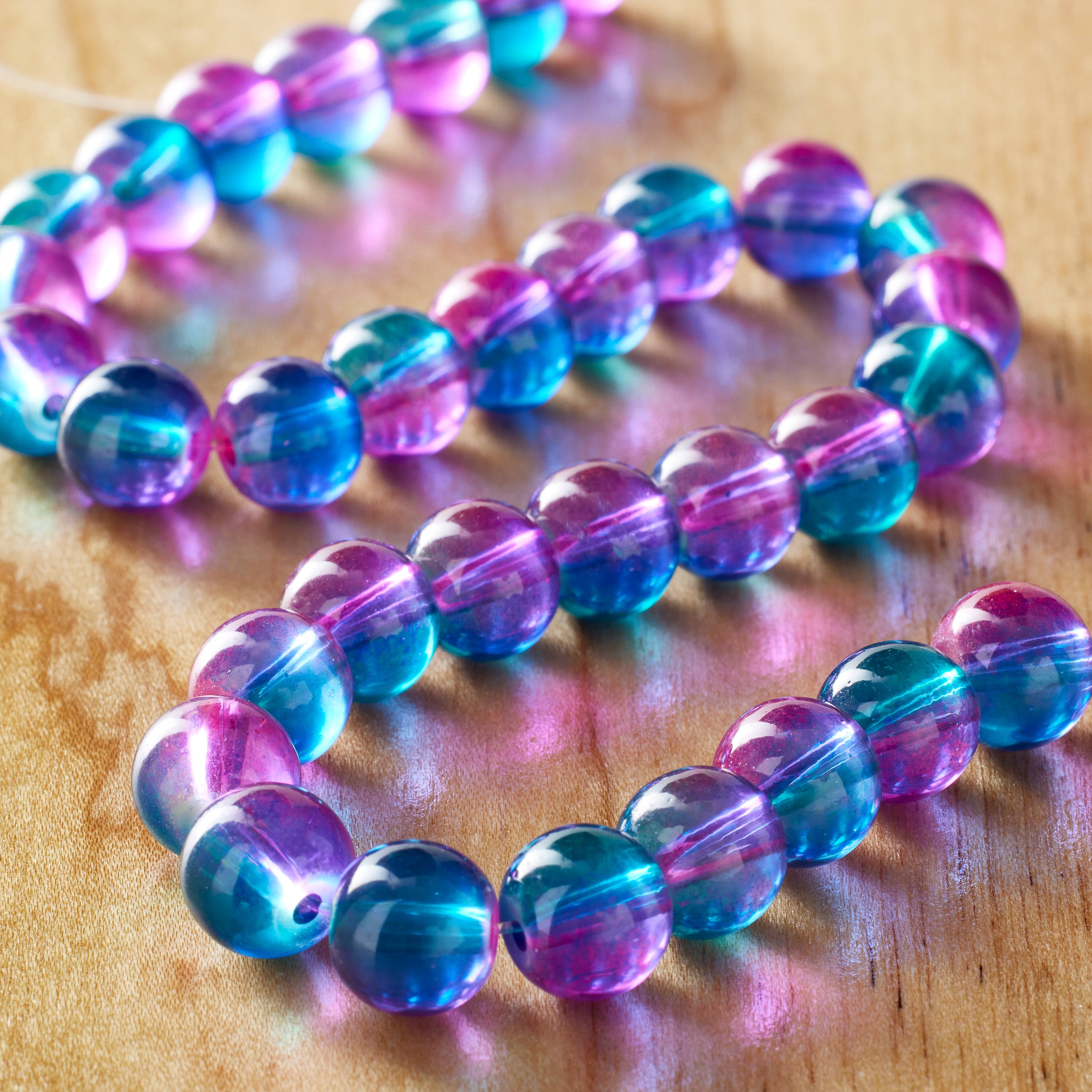Green, Pink & Blue Glass Round Beads, 8mm by Bead Landing™