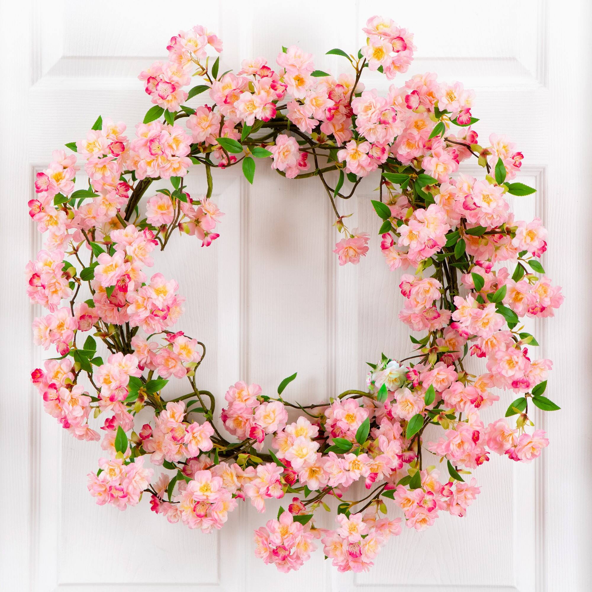 30" Artificial Pink Cherry Blossom Wreath