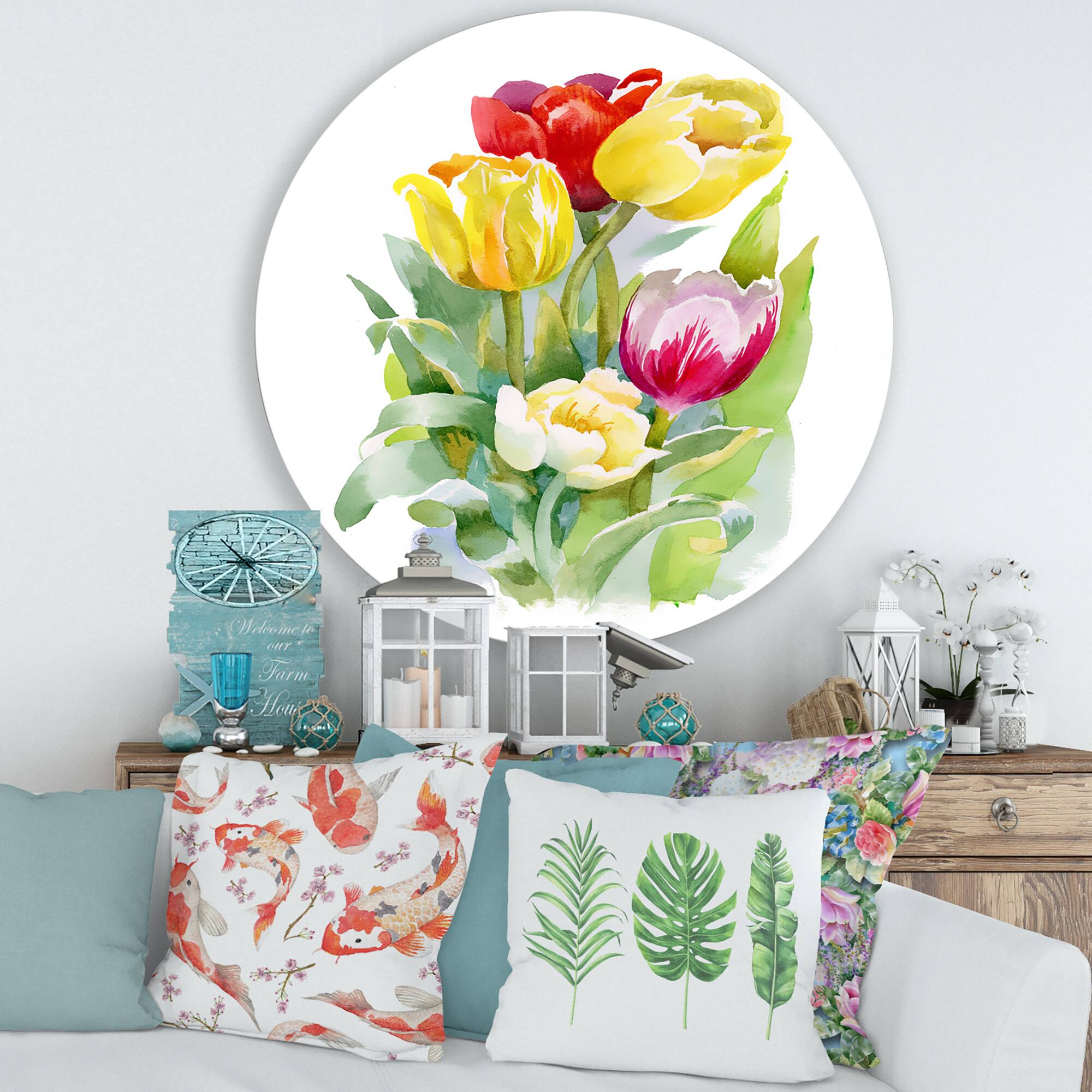 Designart - Bouquet of White and Red Tulips