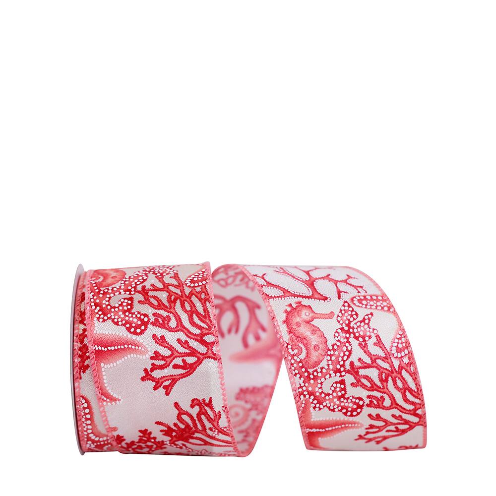 JAM Paper 2.5" x 10yd. Coral, Seahorses & Stars Wired Ribbon