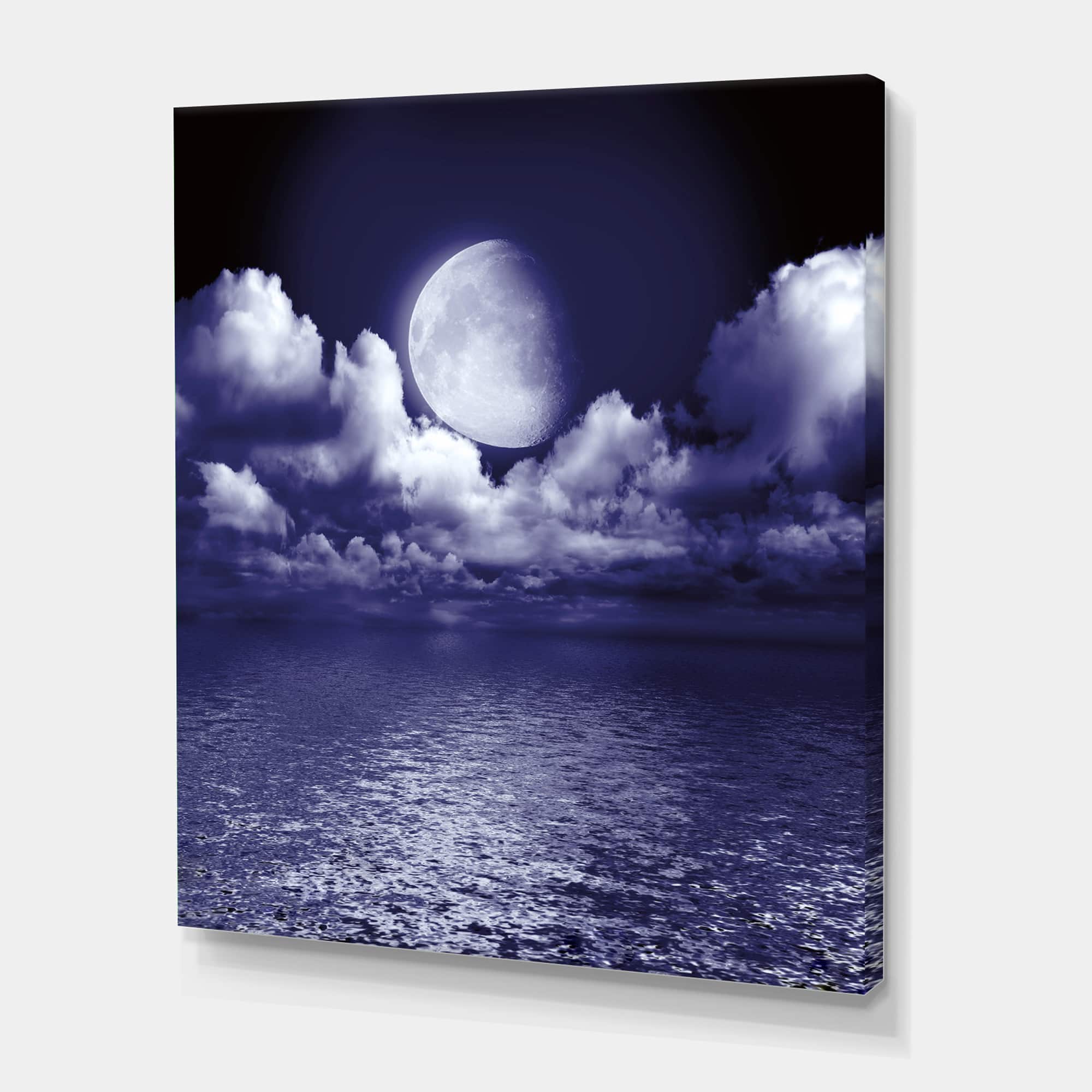 Designart - Full Moon In Cloudy Night Sky V - Nautical & Coastal Canvas Wall Art Print