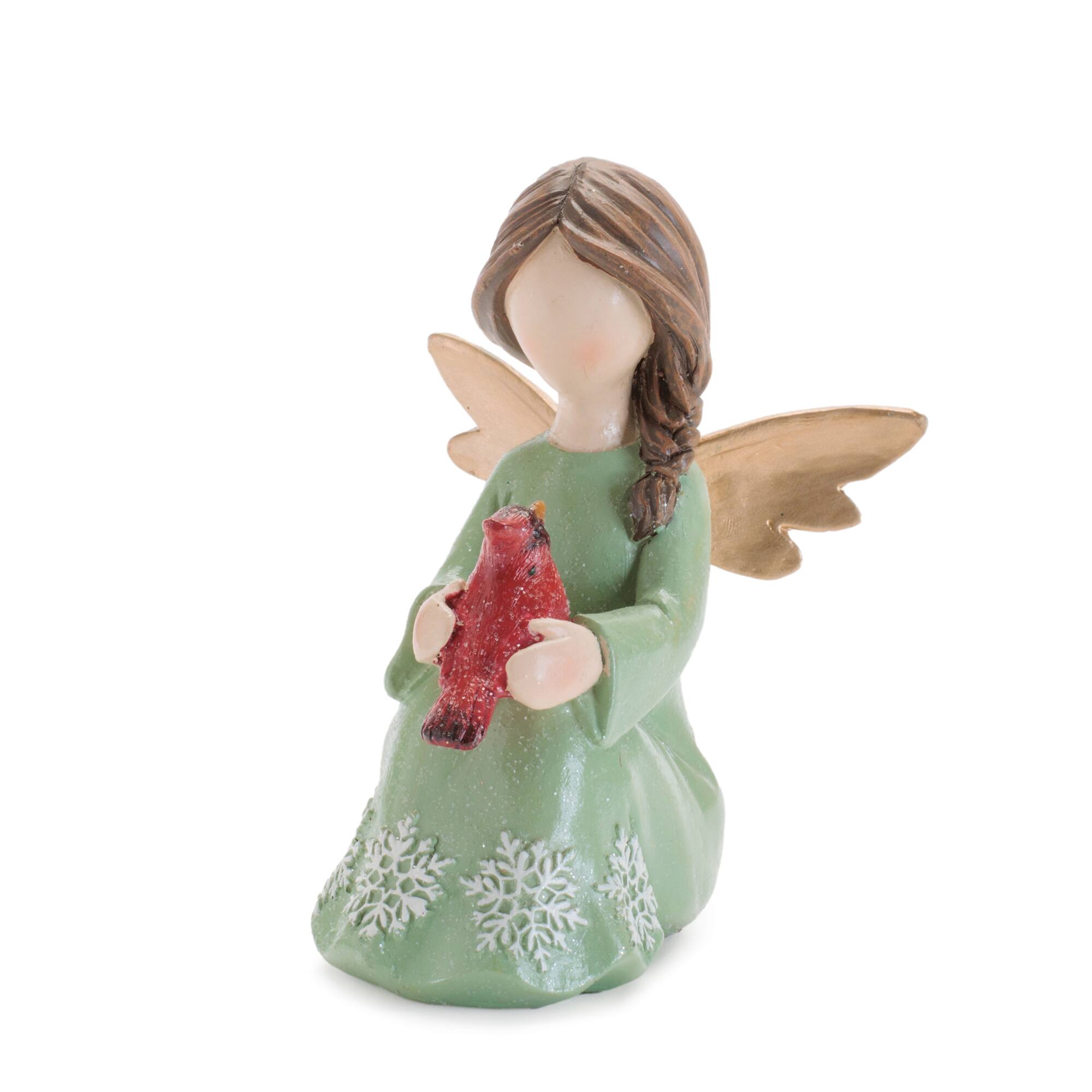 Melrose Green Angel Figurines with Gifts & Cardinal Set