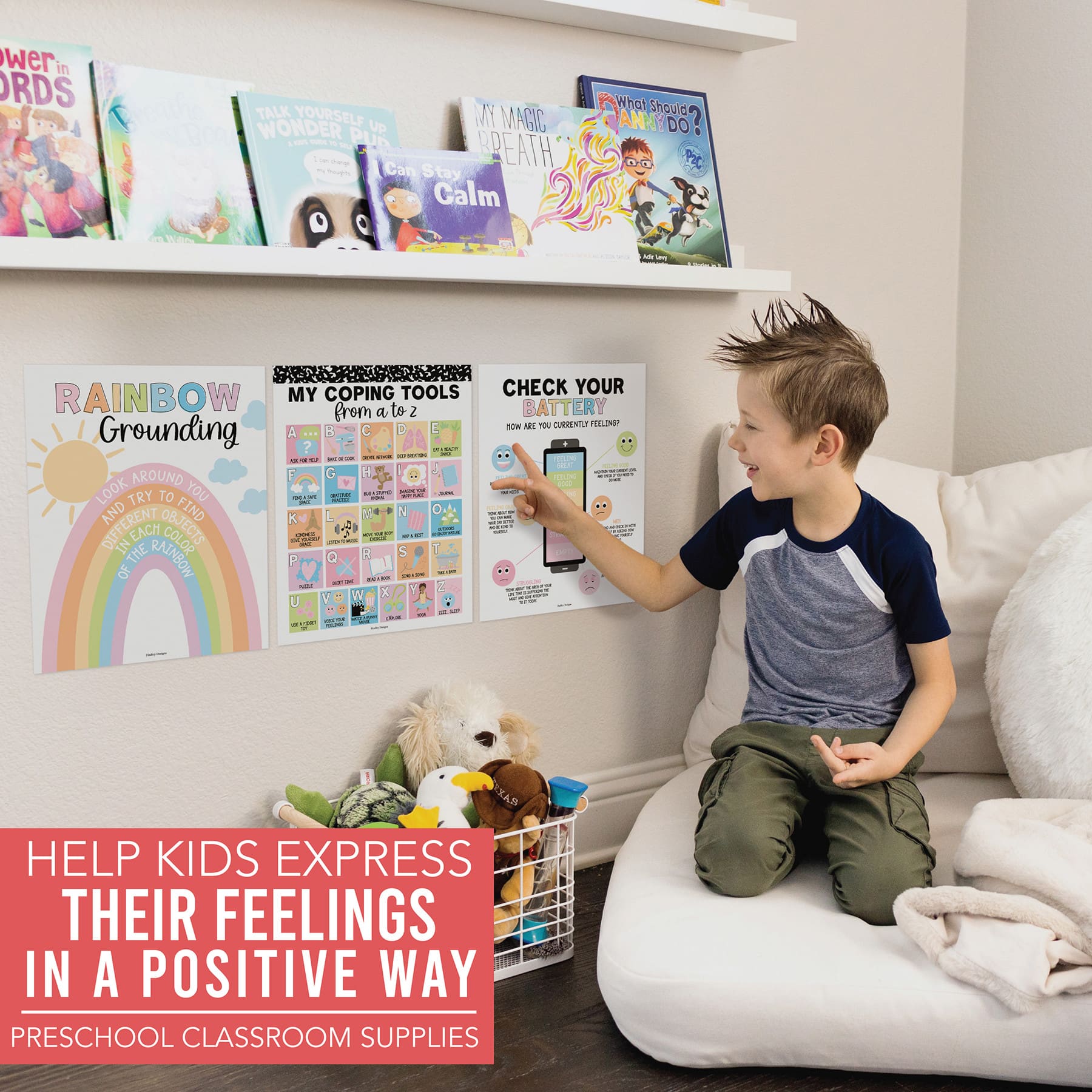Hadley Designs 11" x 14" Colorful Dark Calming Corner & Feelings Chart Posters Set