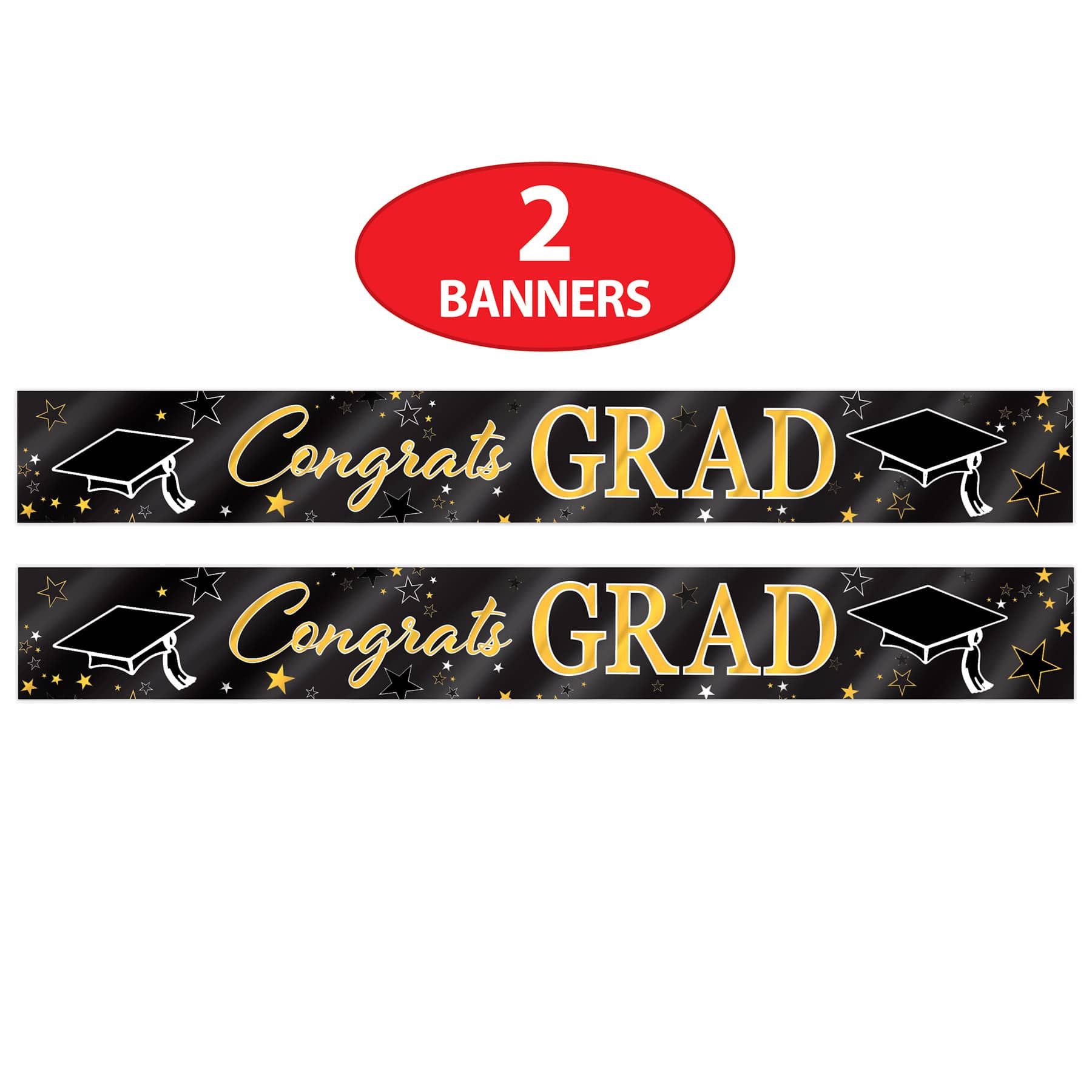 Beistle 5ft. Black & Gold Metallic Congrats Grad Banners, 2ct.