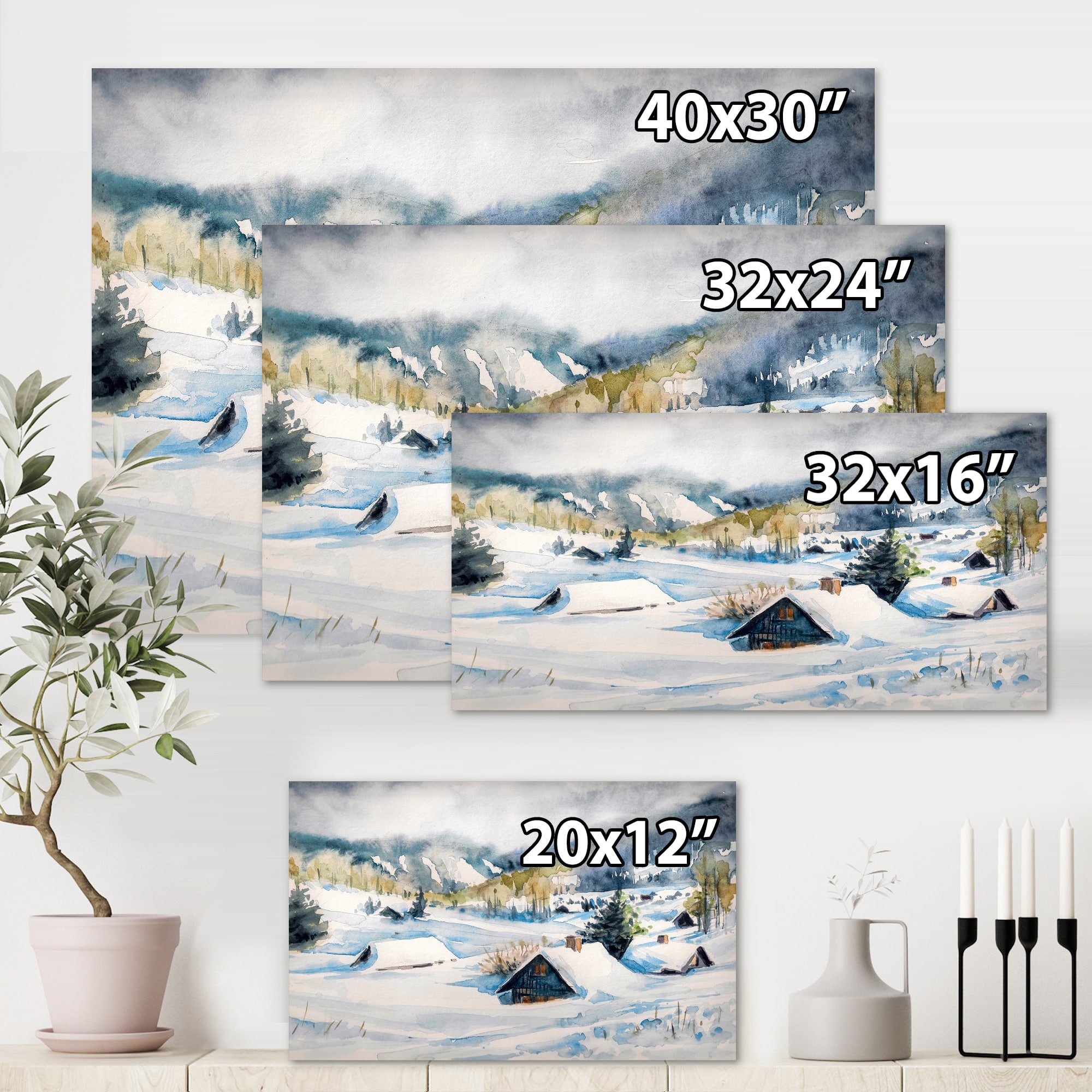 Designart - Mountain Village In Winter