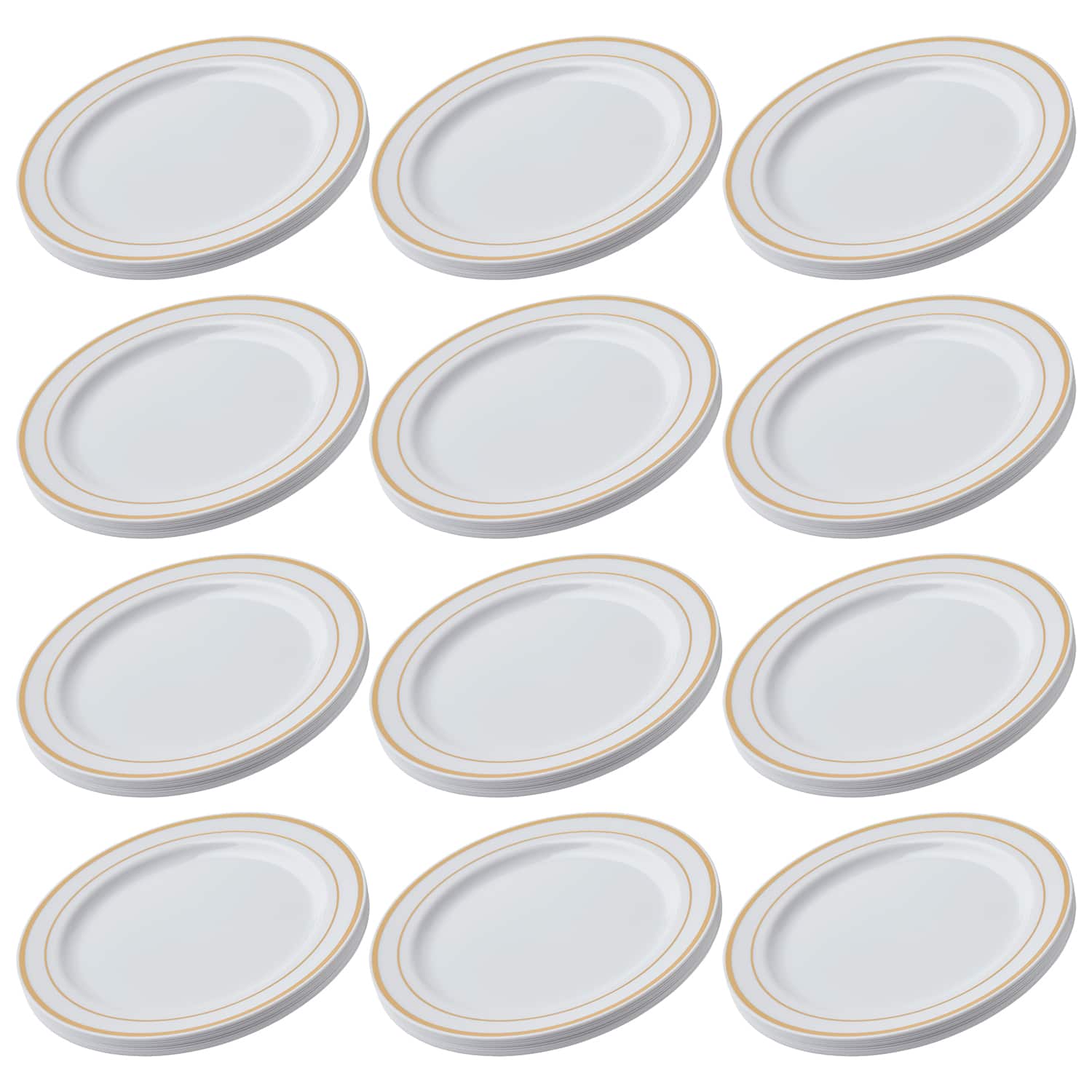 12 Packs: 10 ct. (120 total) 10.3" Round Banquet Plates with Gold Trim by Celebrate It™