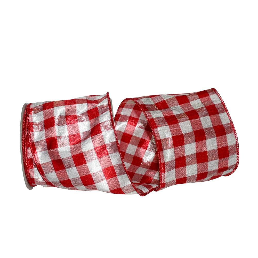 JAM Paper 4" x 10yd. Metallic Wired Lame Gingham Check Dupioni Ribbon
