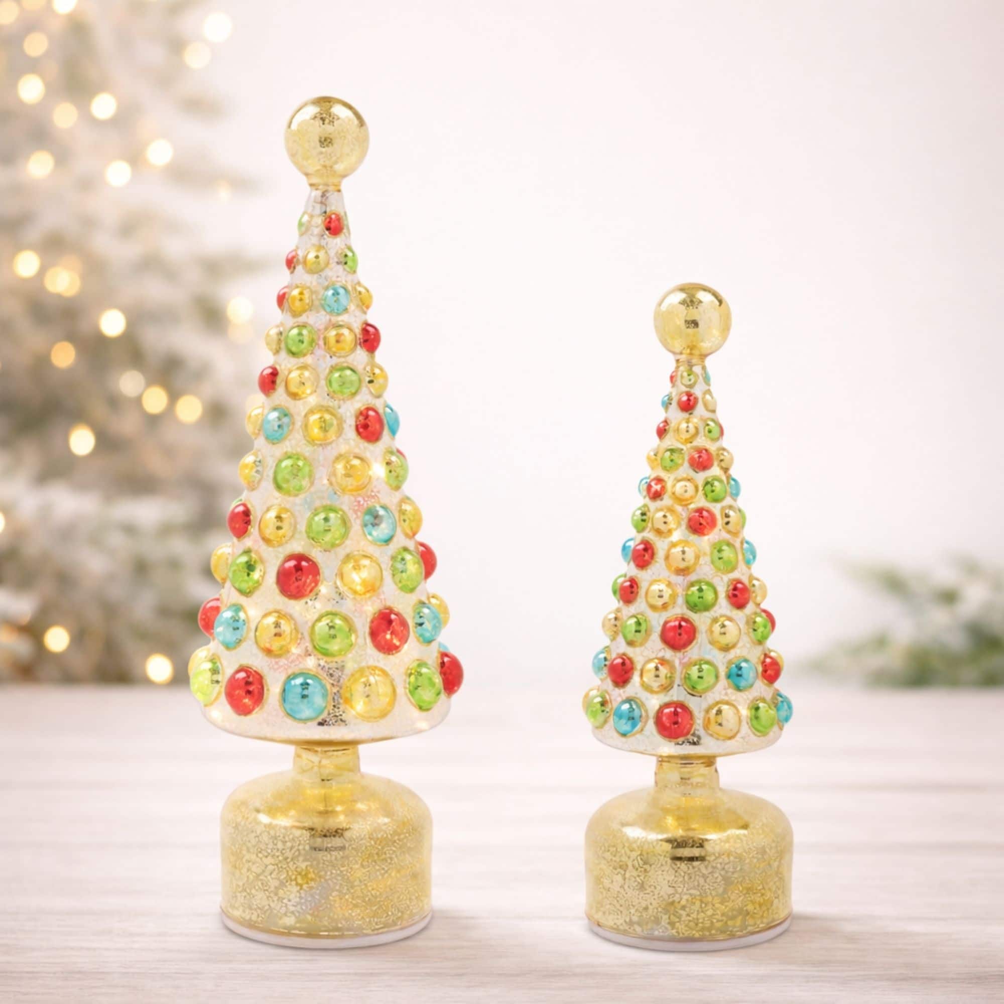 Melrose LED Mercury Glass Rotating Christmas Tree Set