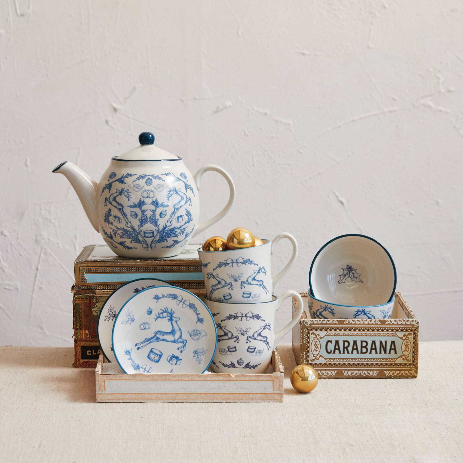 Hello Honey® 12oz. Blue & Cream Holiday Icons Stoneware Mugs, 2ct.