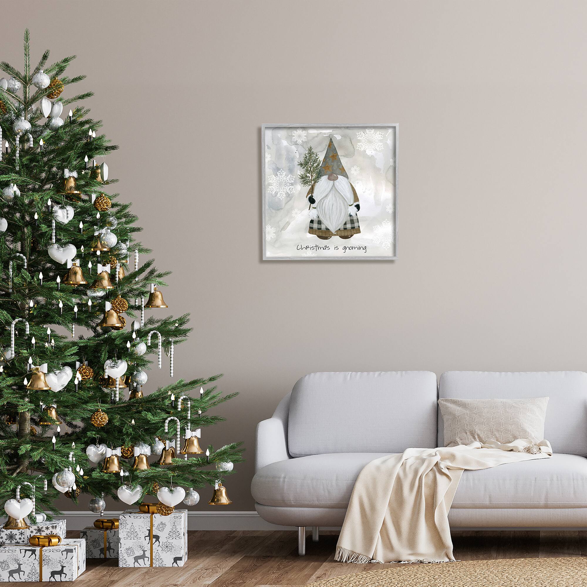 Stupell Industries Christmas Is Gnoming Holiday Pattern Framed Giclee Art
