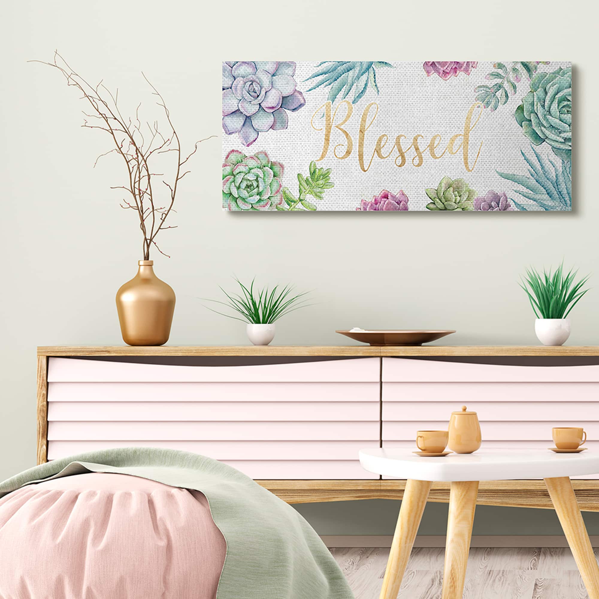 Stupell Industries Chic Blessed Expression Purple Succulent Greenery Canvas Wall Art